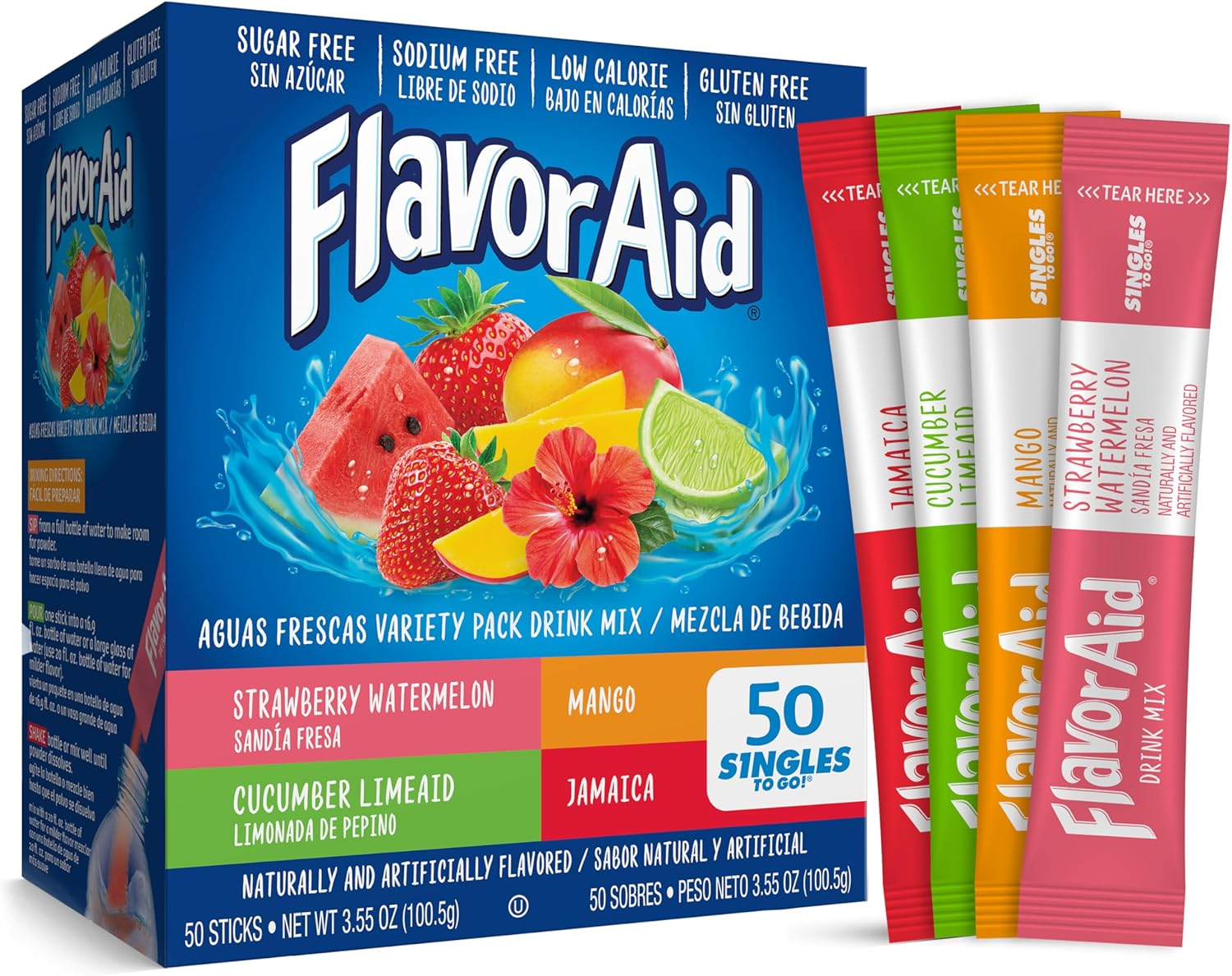 Flavor Aid Aguas Frescas Singles to Go Variety Pack, Powdered Drink Mix, 1 Box (50 Single Servings) image number 2