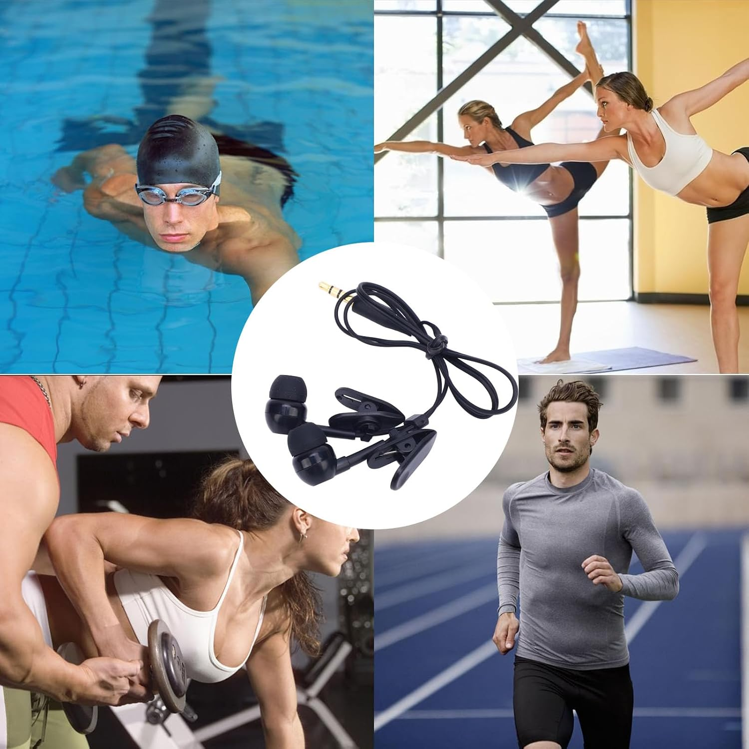 IP68 Waterproof Swimming Headphones with 3.5Mm Jack - 3.6M Underwater Headphones for Lap Swim, Surfing, 40Cm Short Cord with 2 Clips & 4 Size Earbuds image number 5