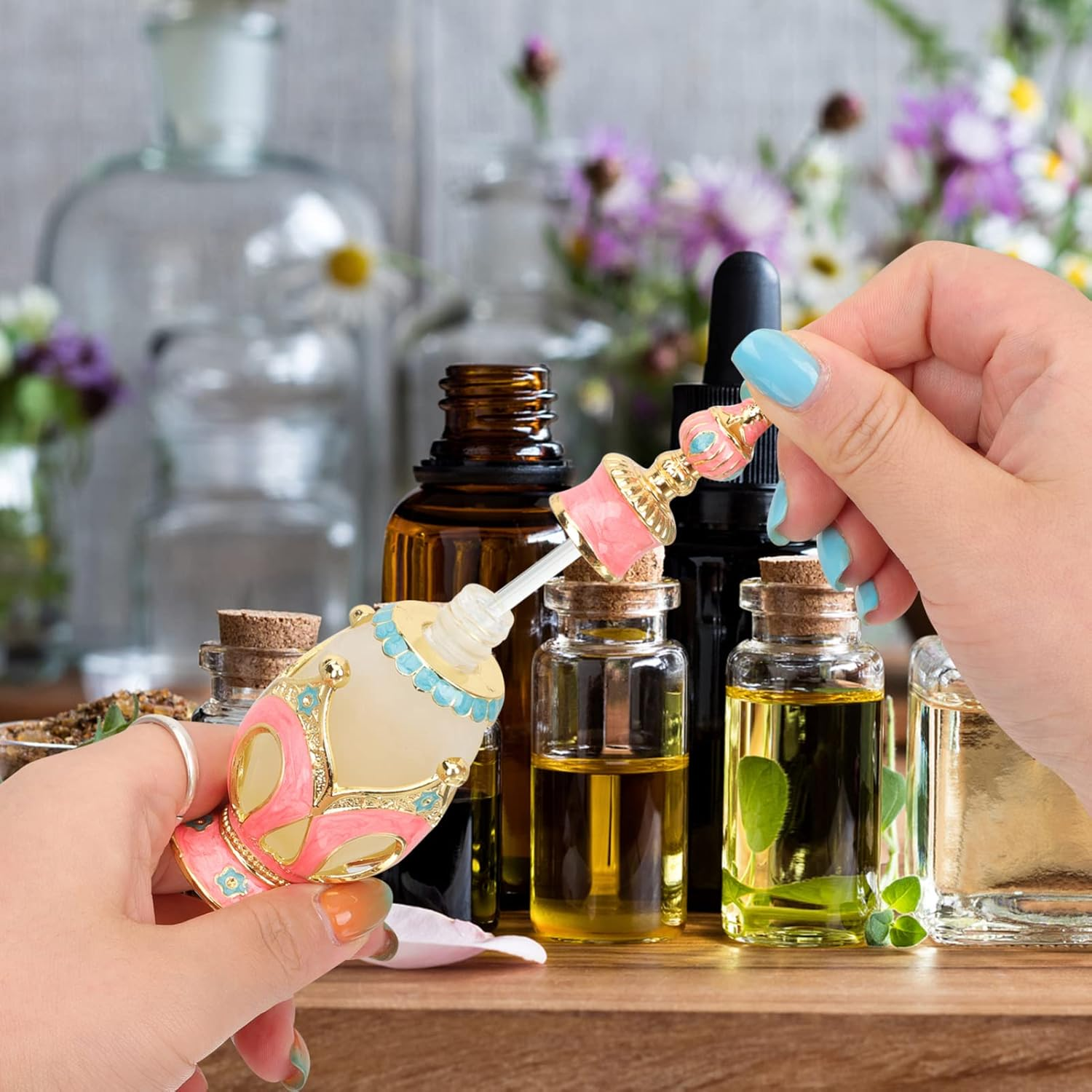 ULTECHNOVO Glass Perfume Bottle for Essential Oil Dispenser Empty Bottles for Desk Decor Girlfriend Christmas image number 4