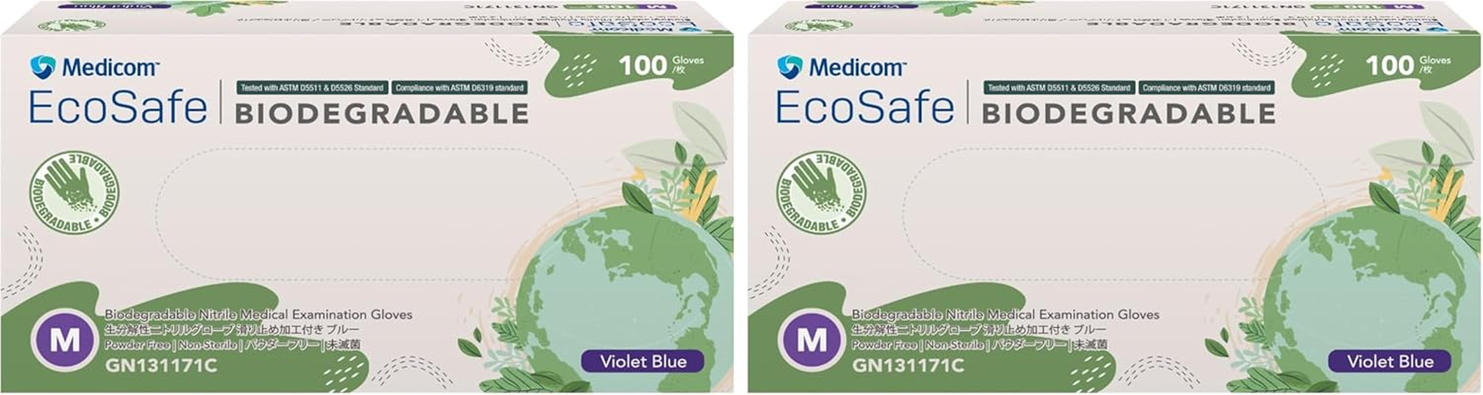 Medicom Ecosafe Biodegradable Nitrile Gloves &ndash; Medium &ndash; 100 Pack &ndash; Powder-Free, Latex-Free &ndash; Medical Grade &ndash; Perfect for Cleaning, Food Prep & Everyday Use image number 3