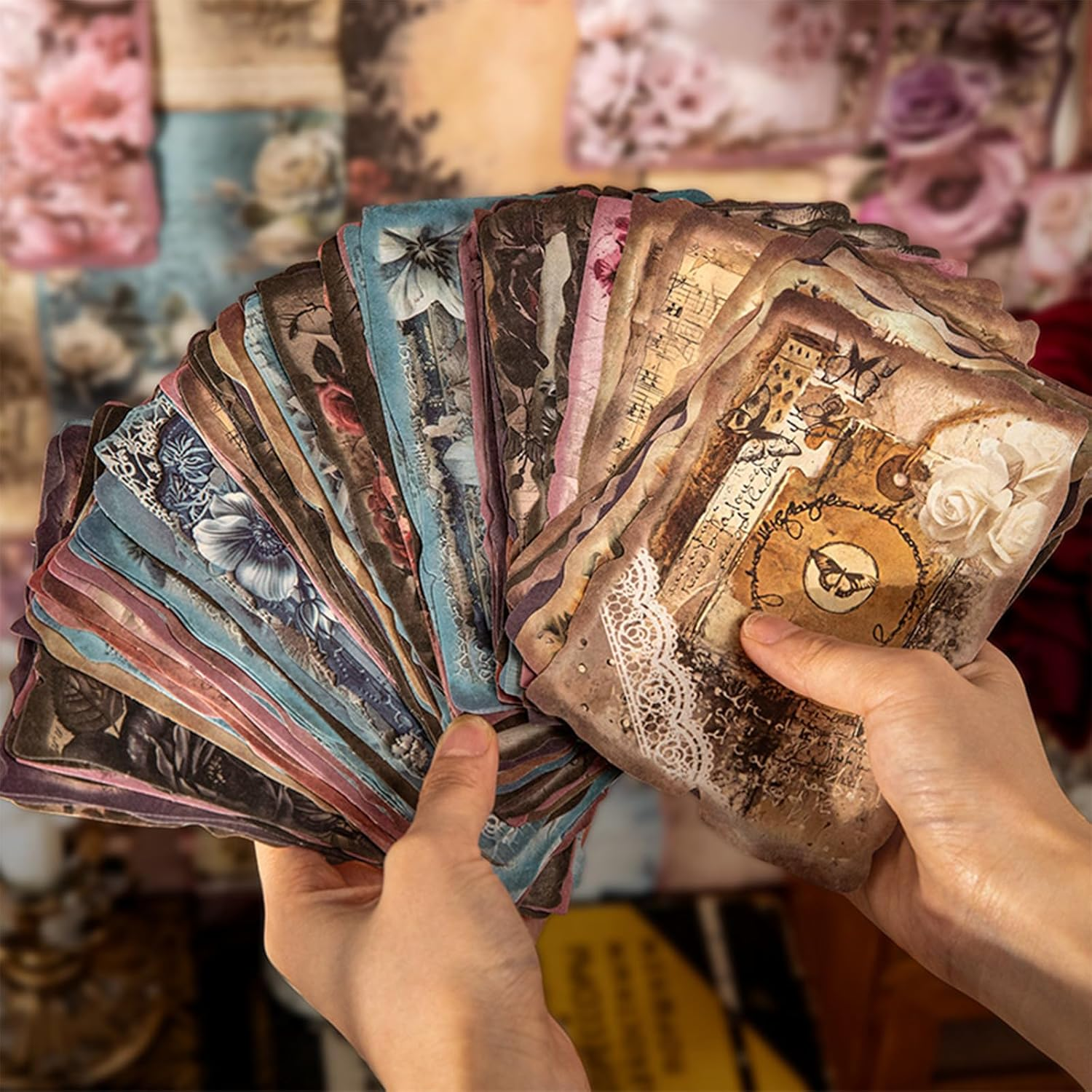 Prstincol 180 Sheets Scrapbook Paper,6 Pack(60 Designs) Rose Story Style Mixed Media Collage Paper for Scrapbooking, Junk Journals, Card Making and Decoupage,3.9X5.5 Inch - Floral Aesthetic image number 5