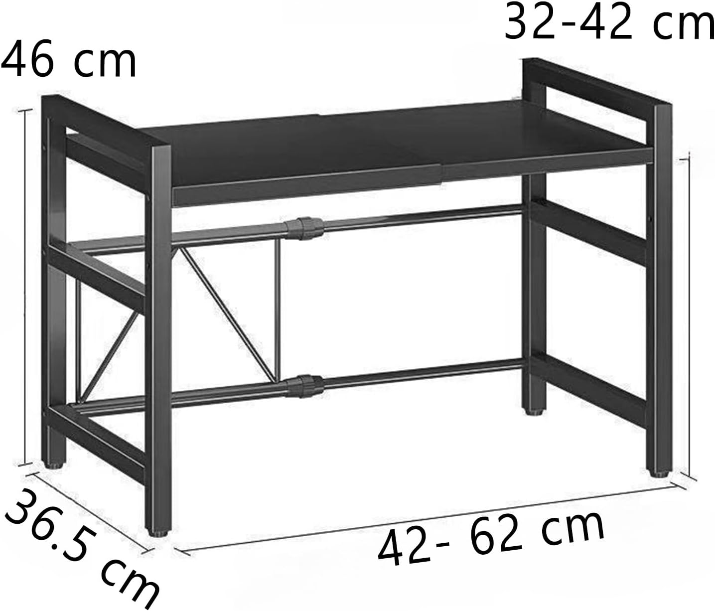 SZJUNXIAO Microwave Expandable Shelf 40-64 Cm, Oven Rack, Kitchen Organiser, Adjustable Width & Height Stand Counter with 4 Hooks (Black 1-Tier) image number 2