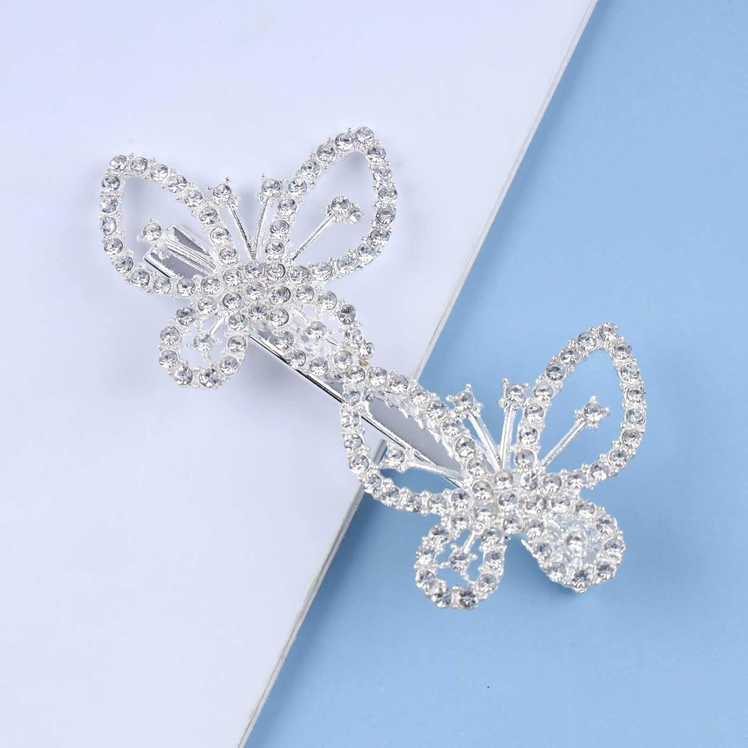 Yheakne Boho Crystal Butterfly Hair Clip Cz Butterfly Hair Clip Silver Butterfly Hair Clip Headpiece Decorative Headwear Hair Accessories for Women and Girls image number 1