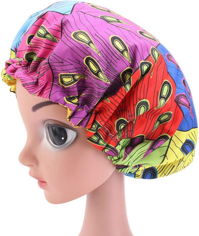 COMVIP 1Pc Kids Satin Bonnet Elastic Band Night Head Cover Sleep Cap B: Peacock image number 5