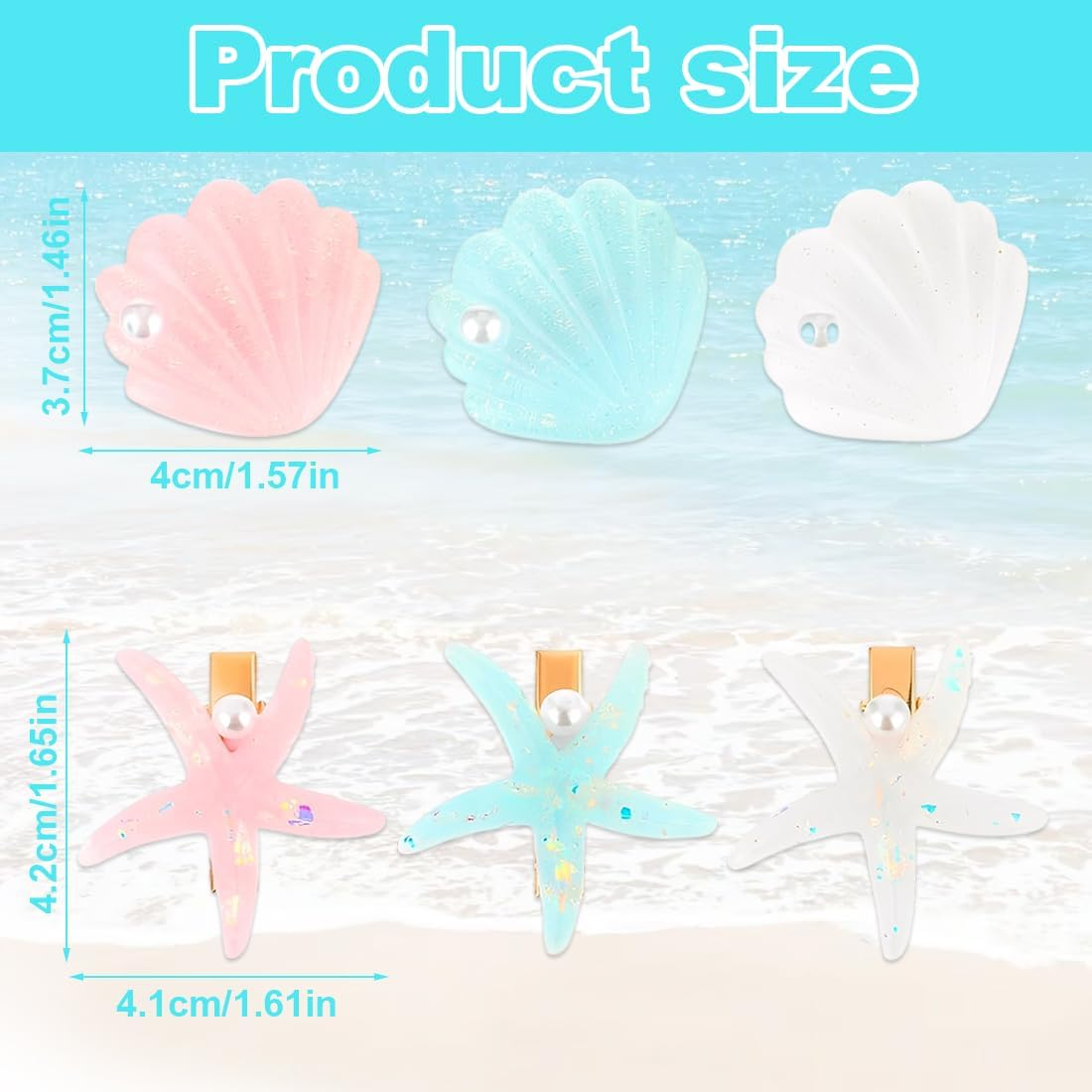 YUZNA Pack of 6 Starfish Hair Clips Shell Hair Pin Hair Clip Starfish Shell Pearl Starfish Hair Clips Shells Hair Accessories Hair Clip Starfish image number 1