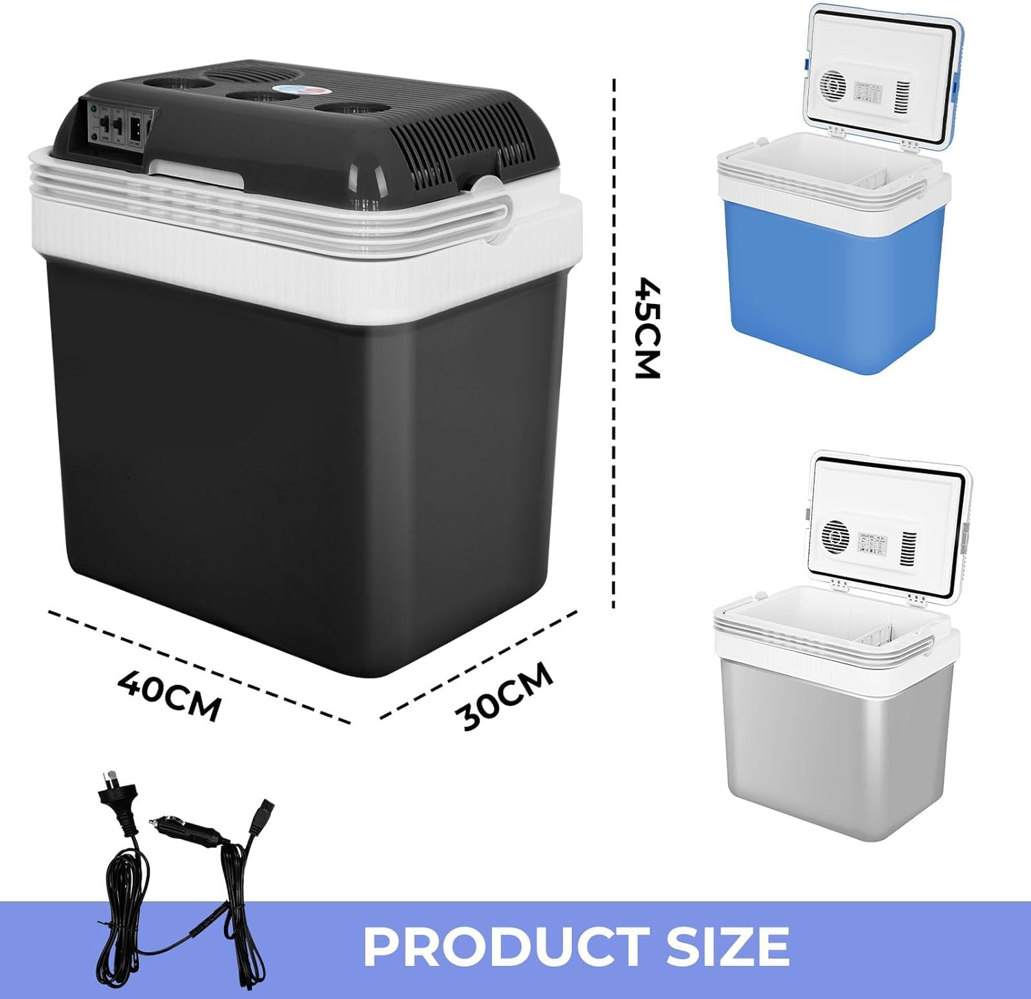 24 Liter Mini Car Fridge, Portable Camping Refrigerator Thermoelectric Iceless for Home Travel, Black image number 6