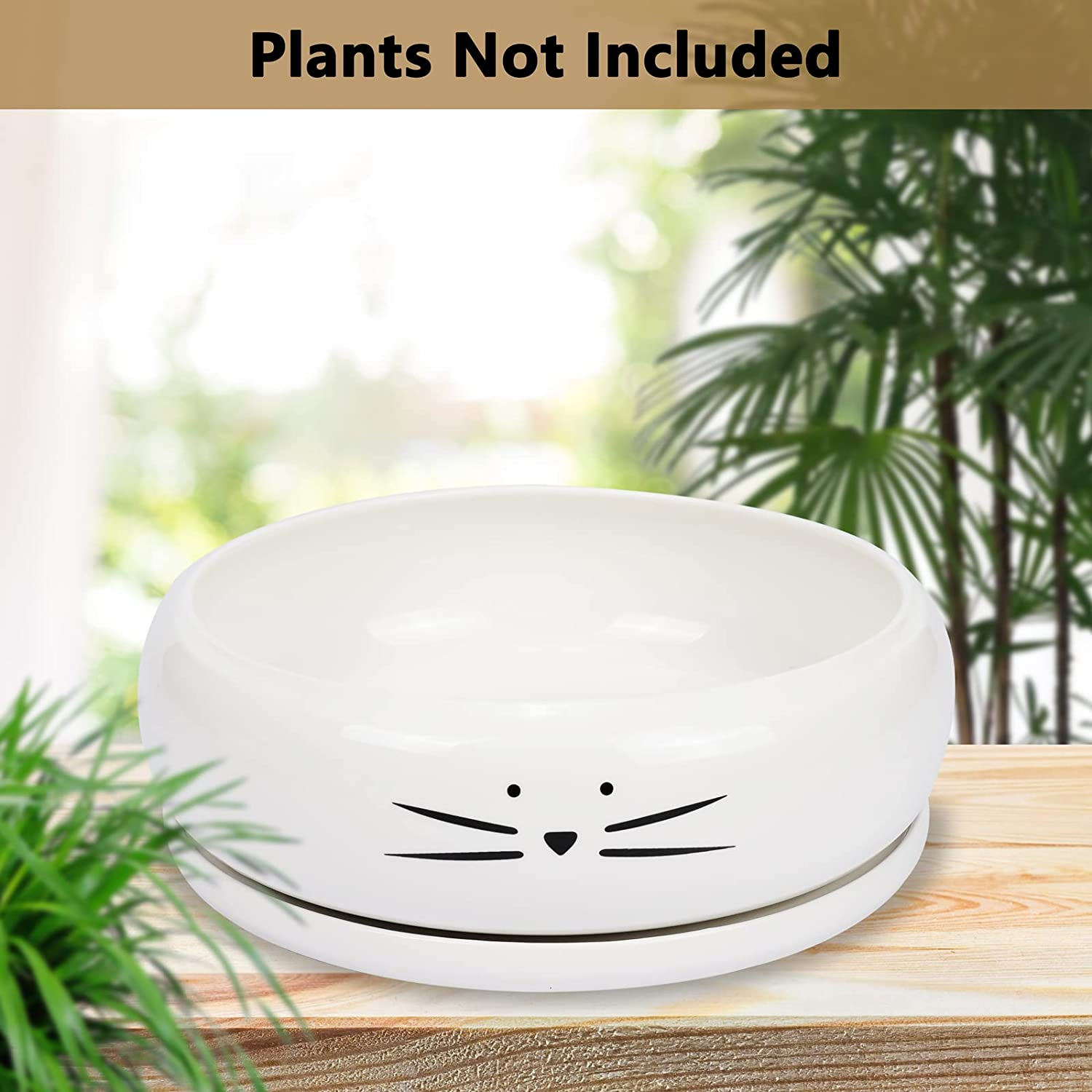Koolkatkoo 8 Inch Large Cute Cat Ceramic Succulent Planter Pots with Removable Saucer Unique Porcelain Cactus Planters Decorative Flower Pot for Cat Lovers White image number 2