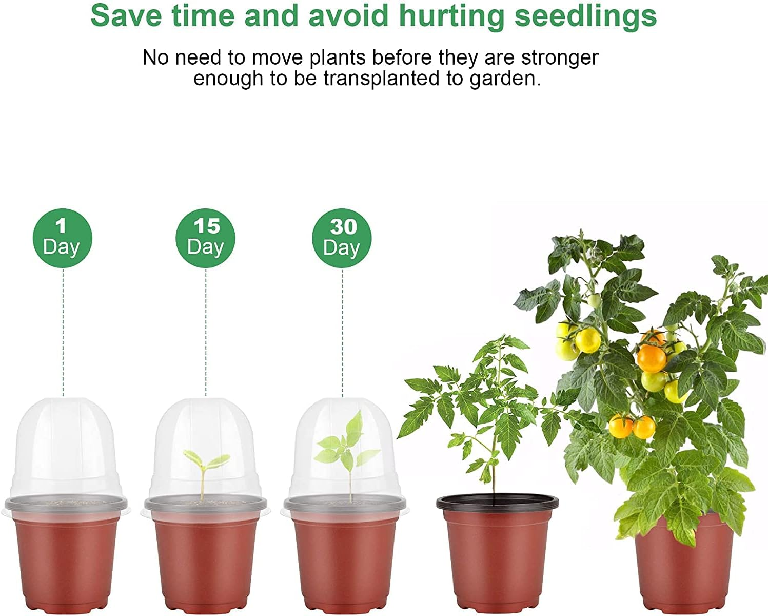 MIXC Plant Nursery Pots with Humidity Dome 4" Soft Transparent Plastic Gardening Pot Planting Containers Cups Planter Small Starter Seed Starting Trays for Seedling with 10Pcs Plant Labels，30 Sets image number 6