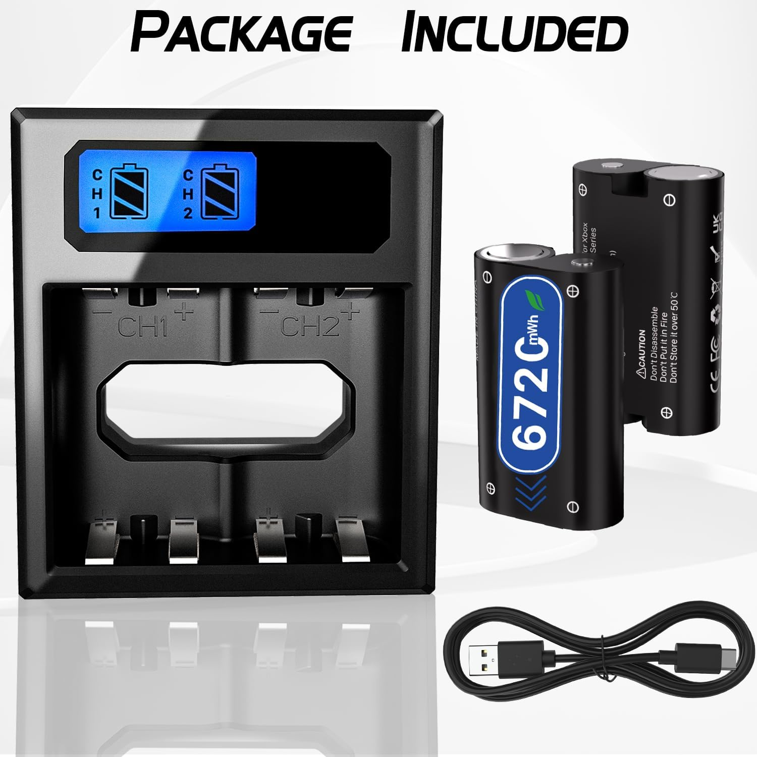 2X6720Mwh Rechargeable Battery Packs for Xbox One with Charger, 2025 New Upgrade 0 Cycle High Capacity Battery Replacement for Xbox Series X/Xbox Series S/Xbox One S/Xbox One X/Xbox One Elite image number 1