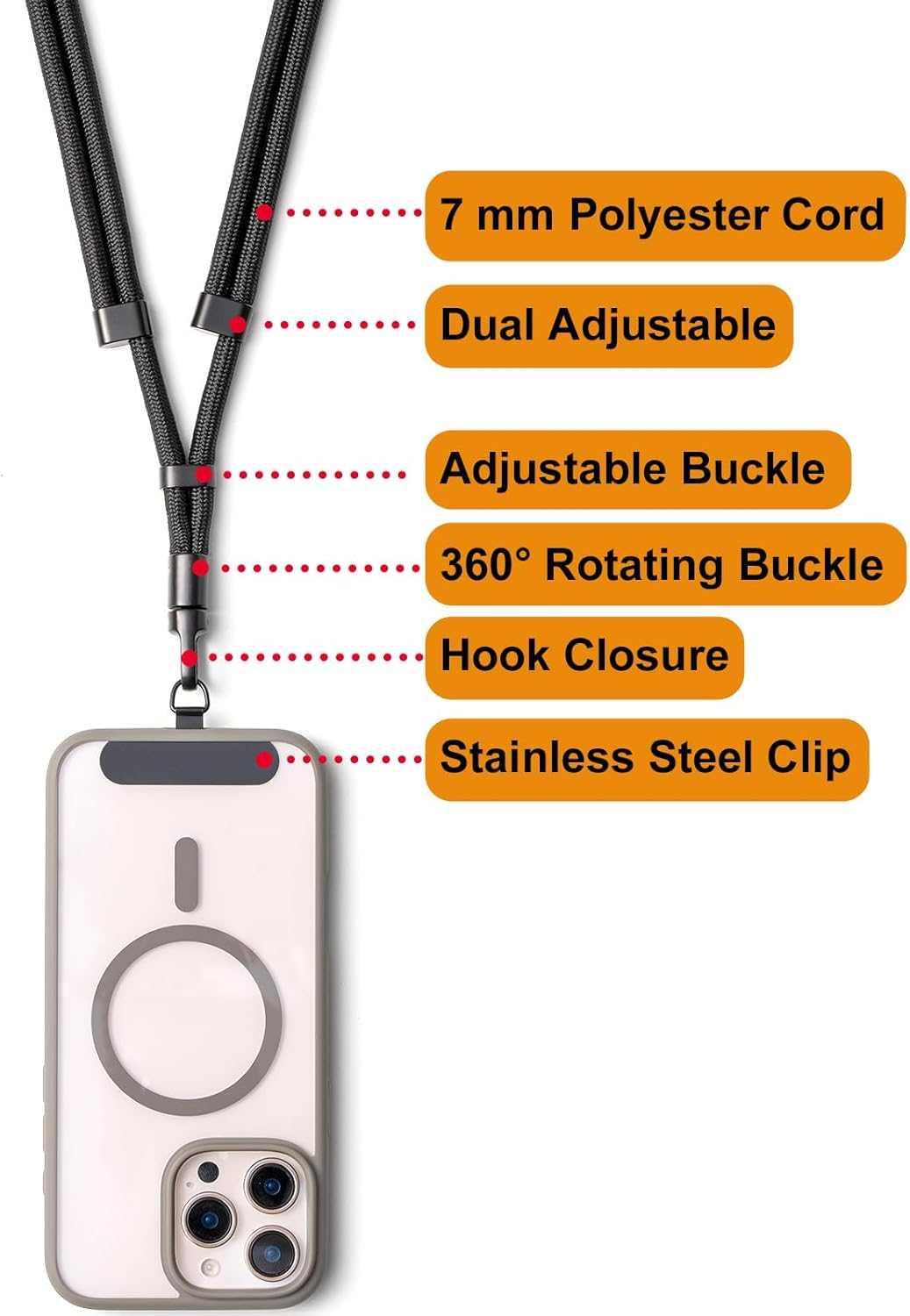 MORSUNBELA Phone Chain Adjustable Phone Lanyard Crossbody Bracelet Neck Long Strap for Travel Shopping Outdoor Universal Lanyard image number 4