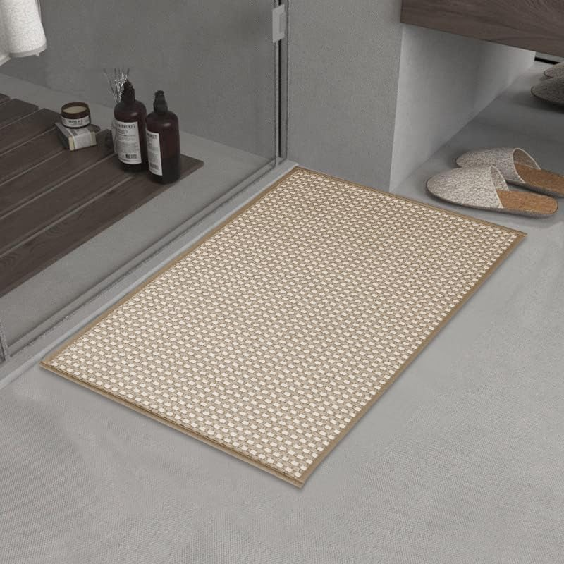 50 * 80Cm Absorbent Bath Mat, Rubber Non Slip Quick Dry Super Absorbent Thin Bathroom Rugs Fit under Door-Washable Bathroom Floor Mats-Shower Rug for in Front of Bathtub (Chenille Cross Grey)