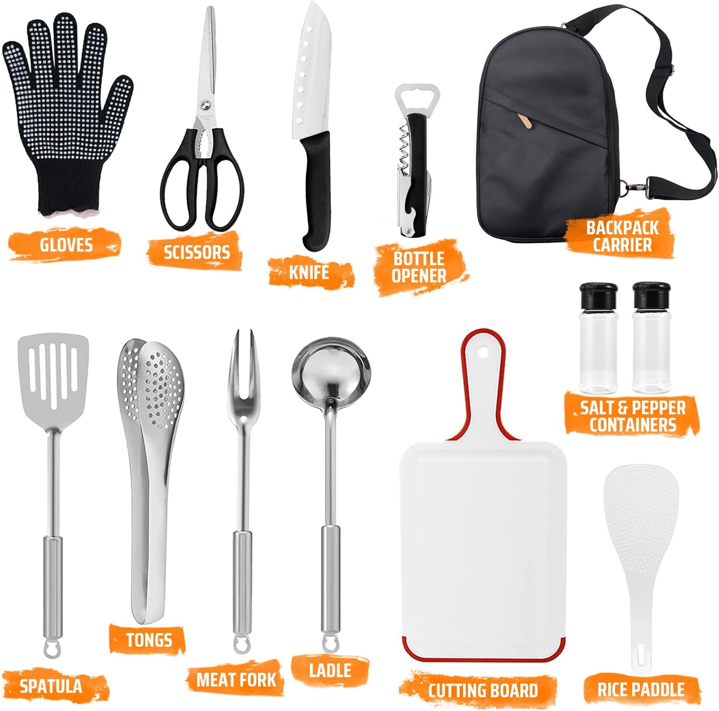 Sunshine & Skittles 13 Piece Portable BBQ Utensils Kit - Stainless Steel - Complete Set for All Occasions - Easy & Durable - Great Gift! image number 2