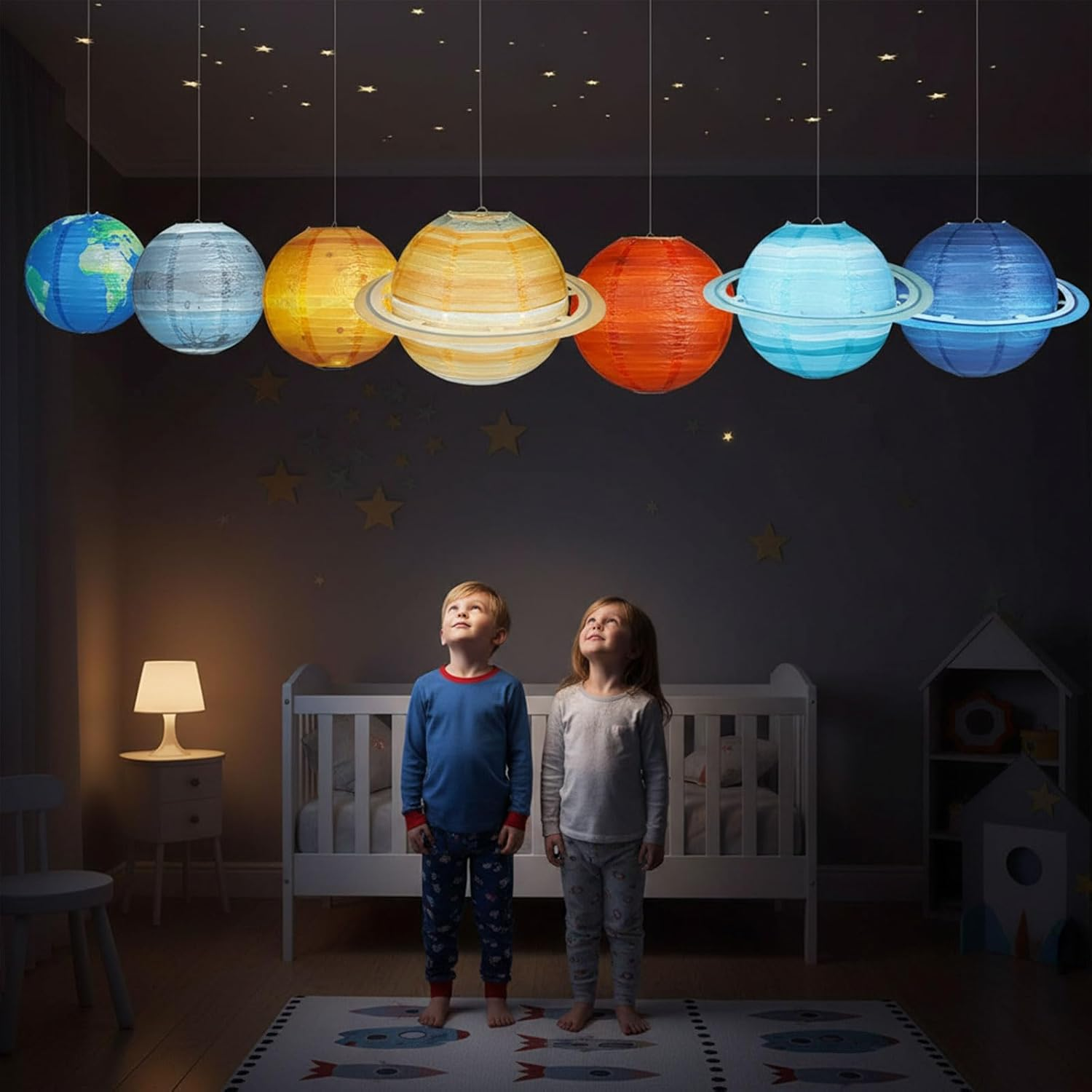 8 PCS Planet Paper Lanterns 12 Inch, Solar System Planet Lanterns, Hanging Birthday Room Decorations, Outer Space Party Supplies by Ruibex