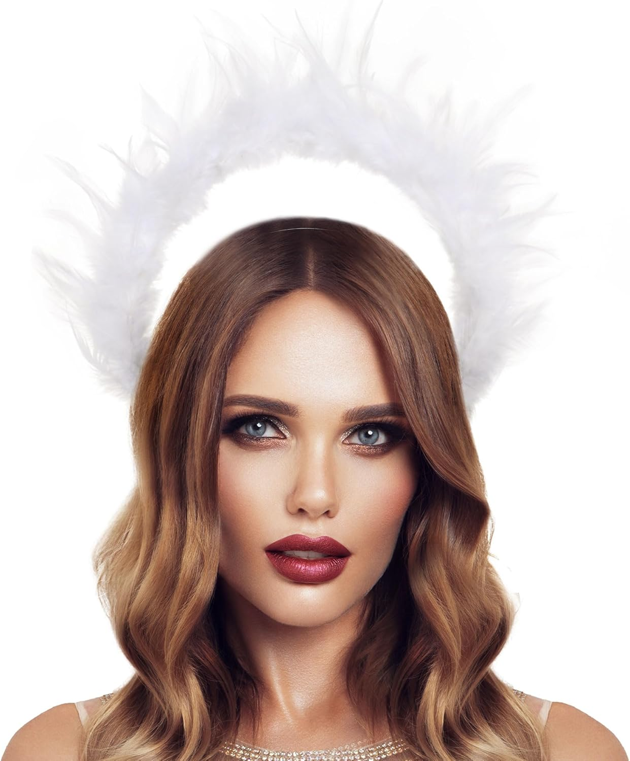 Partyforu White Feather Halo Headband - Goddess Angel Crown for Women Wedding Cosplay Accessories image number 2