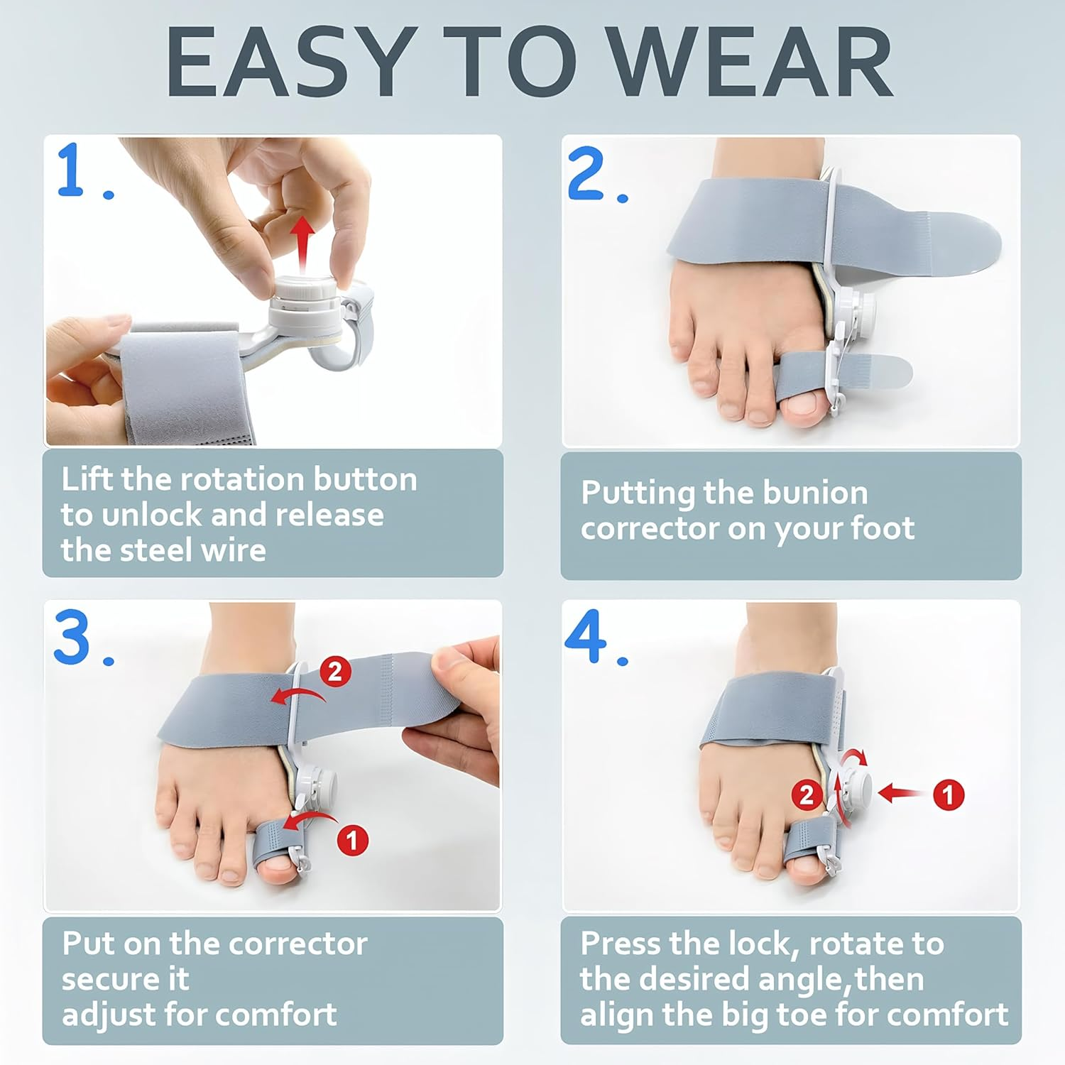 Bunion Corrector with Adjustable Toe Separators, Foot Brace for Women and Men (Gray) image number 2