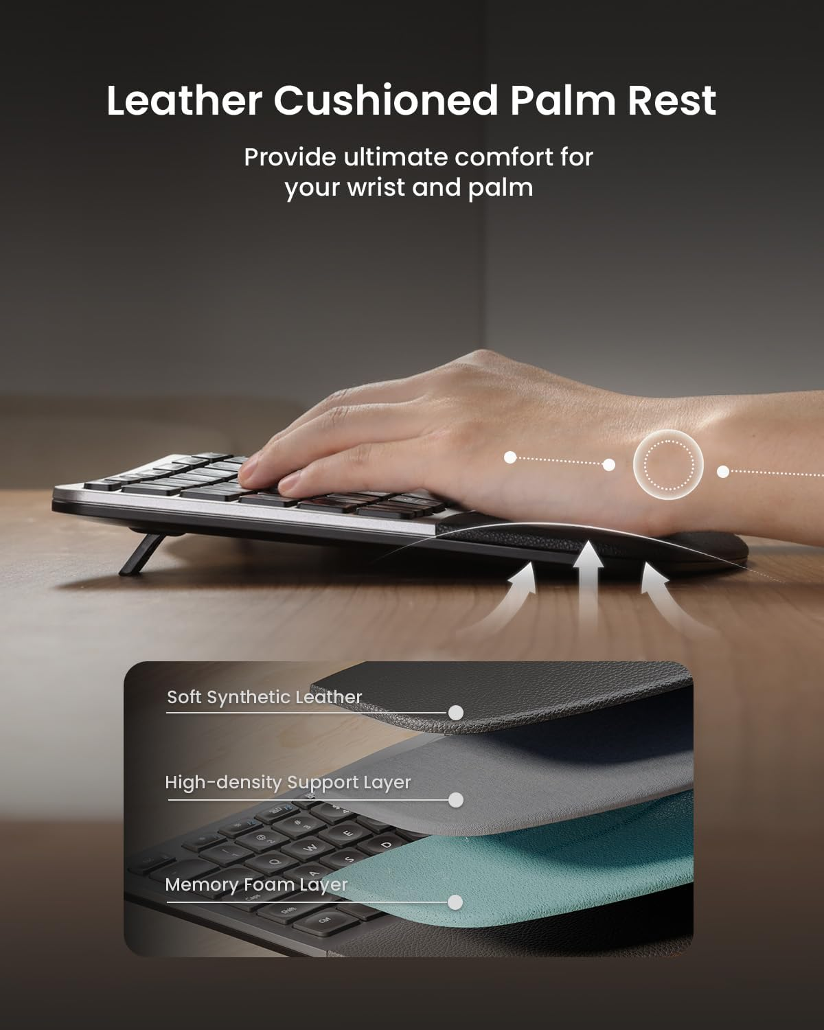 Protoarc Ergonomic Keyboard Mouse, Full Size Wireless Bluetooth Ergo Keyboard Mouse Combo, Cushioned Palm Rest, Split Design, Rechargeable, Compatible for Windows, Mac OS - Gray and Black image number 1