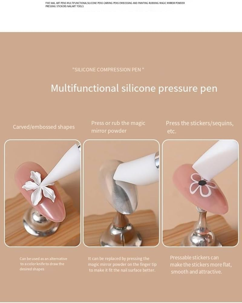 HIGHROCK Nail Art Sculpture Pen and Silicone Polish Brushes, Drawing Tools, 5 Piece Set image number 4