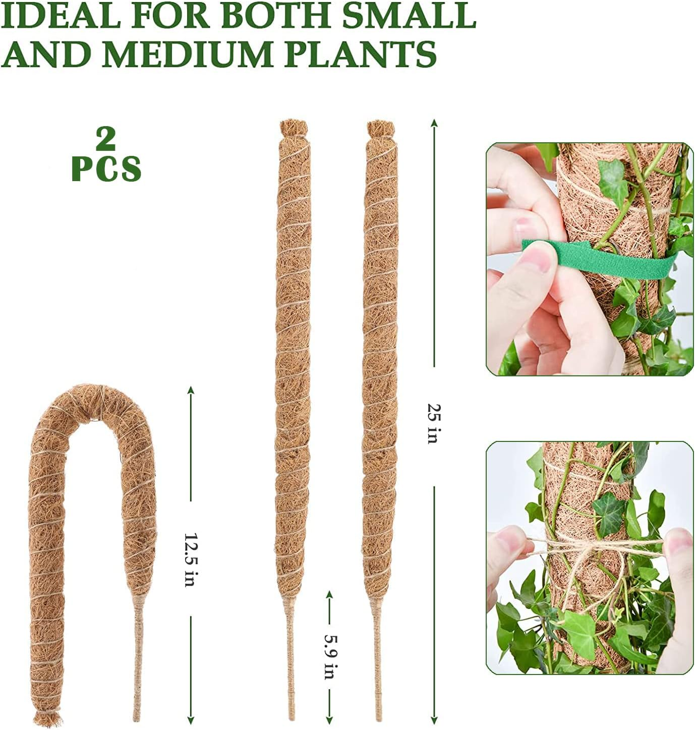 Moss Pole for Plants Monstera, 2PCS 25'' Bendable Plant Sticks Support, Plant Stakes for Indoor Plants, Coco Coir Pole Plant Support, Monstera Moss Pole for Climbing Plants Growth (25" * 2Pcs) image number 4