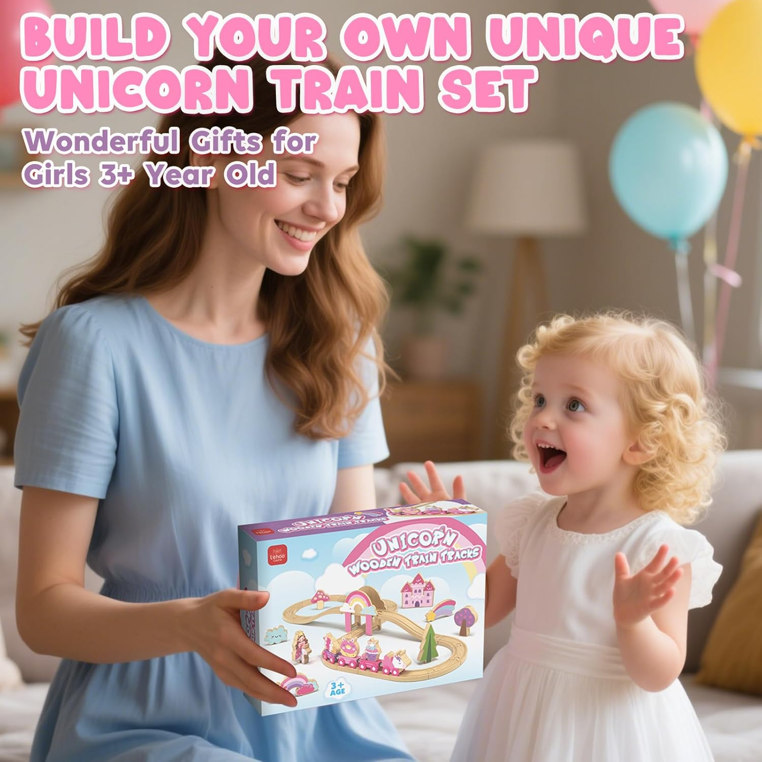 Lehoo Castle Wooden Toys, Wooden Train Set, Unicorn Toys for Girls Trains & Train Sets, Kids Toy S for 3 4 5 Year Old Boys, STEM Toy for Boys Girls