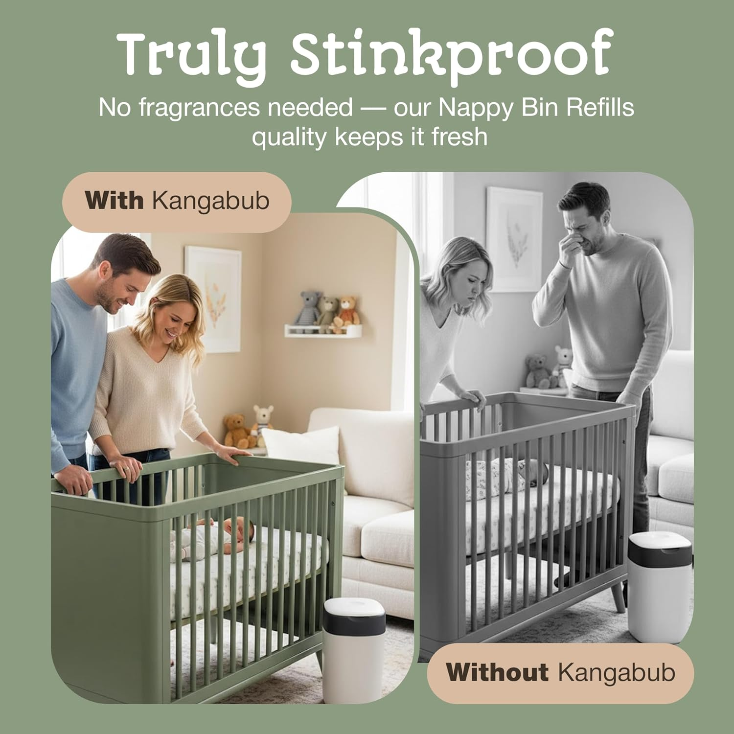 Kangabub 8-Pack 80M Nappy Bin Refills Compatible with Tommee Tippee Twist & Click, Sangenic Tec & Simplee Locks in Odours with Gas Barrier Film Eco-Friendly Package Fragrance-Free image number 6