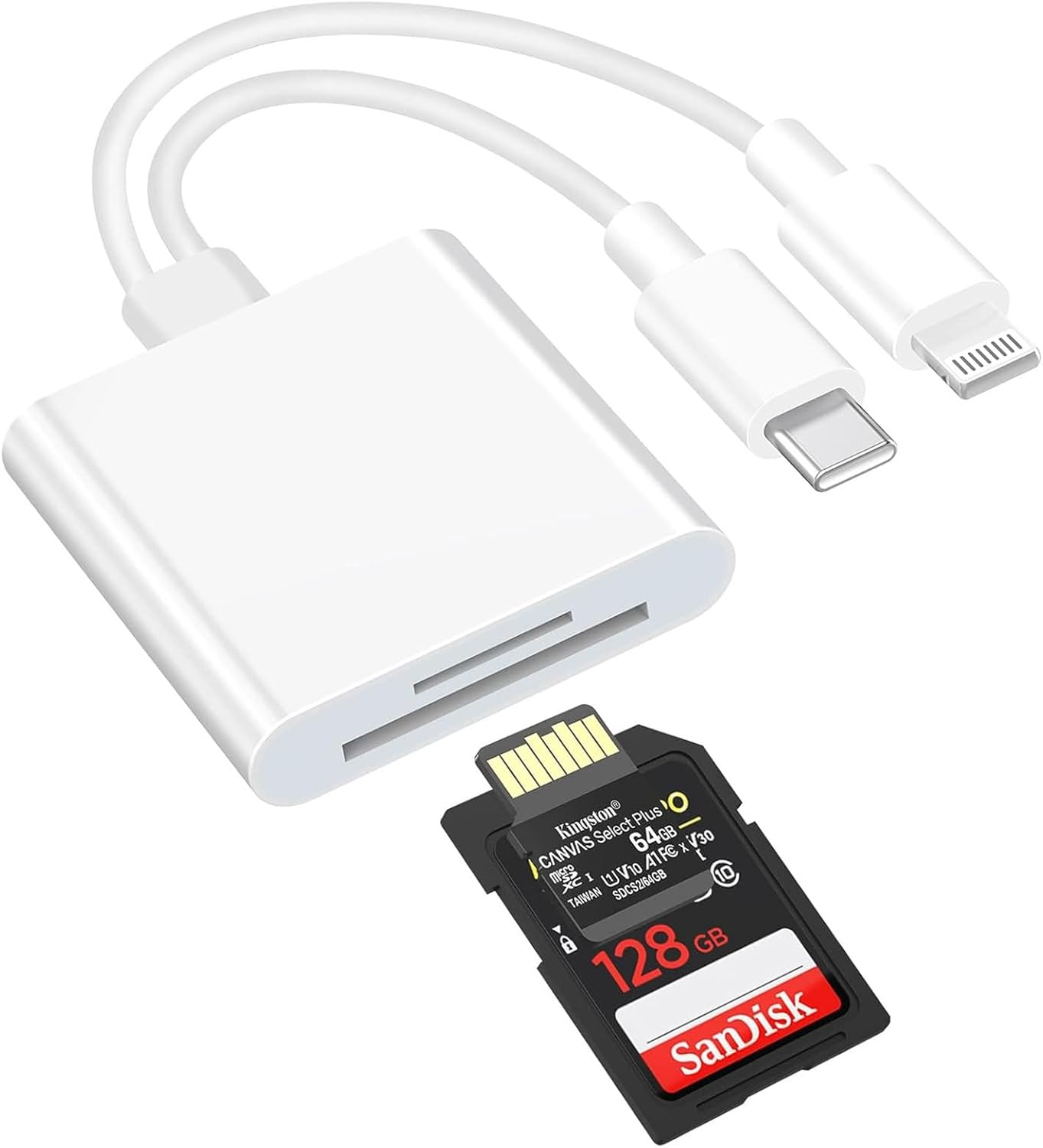 SD/TF Card Reader，For Iphone Ipad Camera Type-C & Lightning to SD/TF Dual Card Slot Reader，2 in 1 Micro SD/TF Memory Card Adapter image number 2