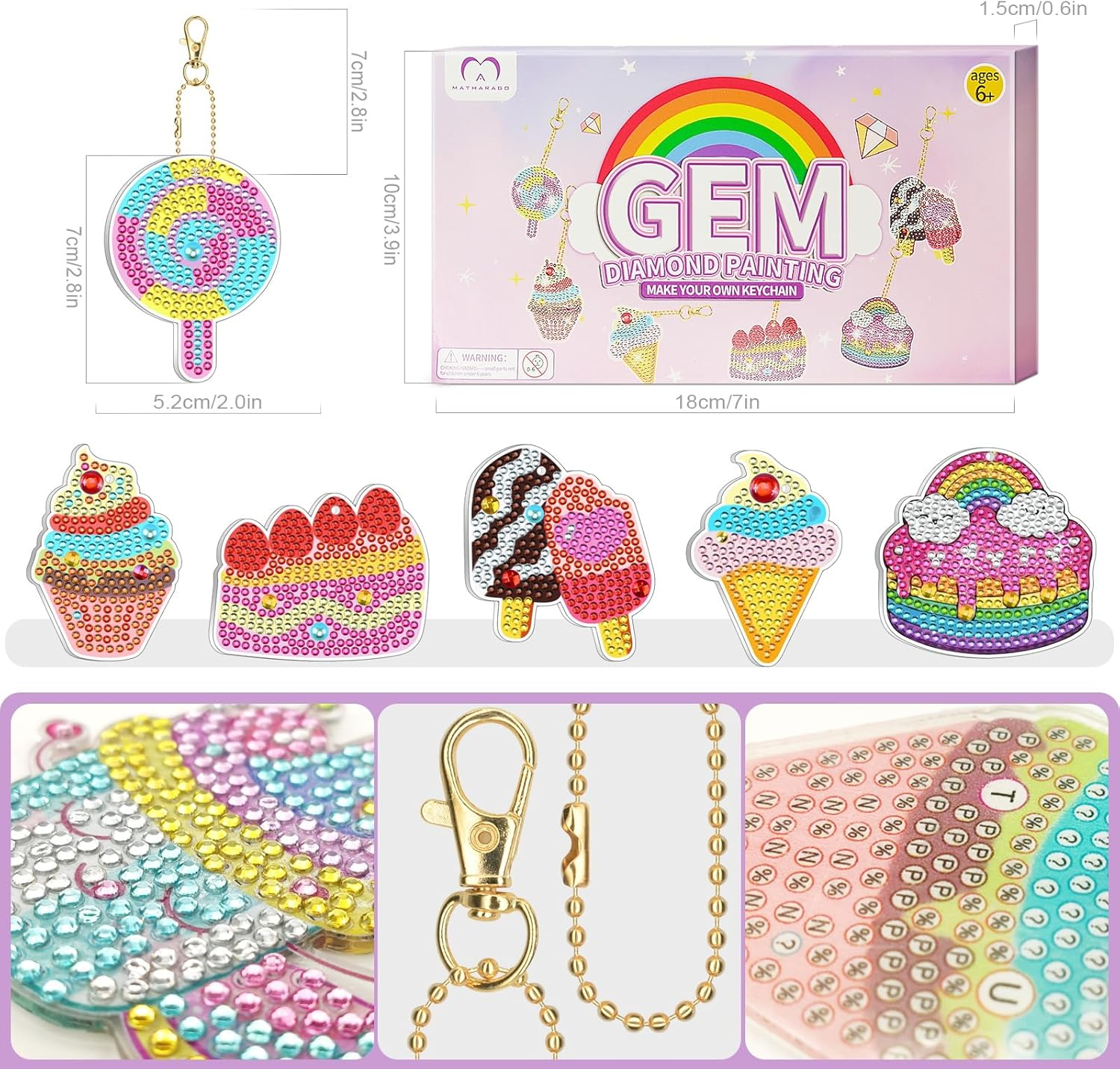 MATHARAGO Diamond Art for Kids 6 Pcs DIY Diamond Painting Cartoon Keyrings Set, Painting by Number Gem Keychains Craft Kits for Kids Ages 6-12, Gifts for Birthday, Back to School - 24-Marvel image number 2