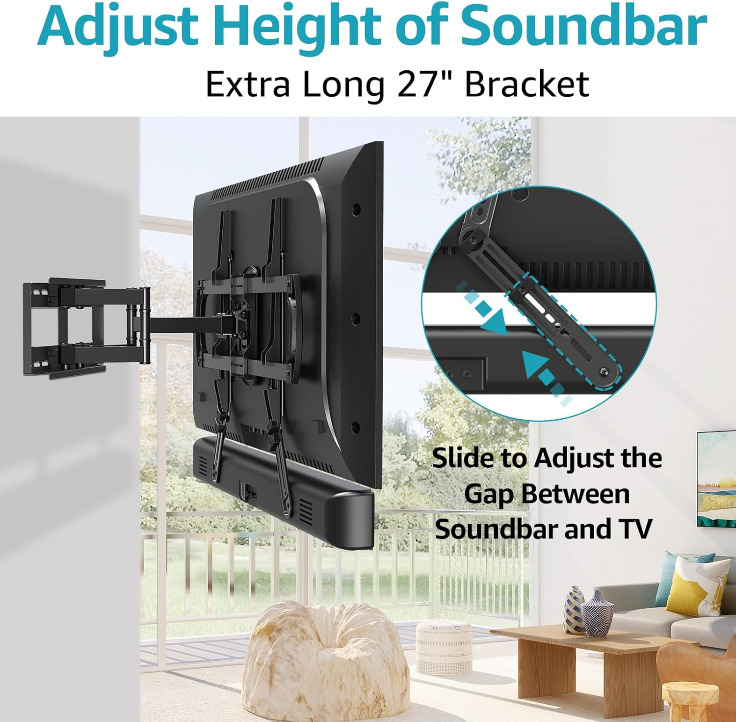 MOUNTUP Speaker Mount, Sound Bar TV Bracket, Fits Most Sound Bars up to 15 Lbs, Mounting above or under TV, Tool-Free Knob Adjustable, for 23-90" Tvs with Detachable Extension Arms and L-Brackets image number 4