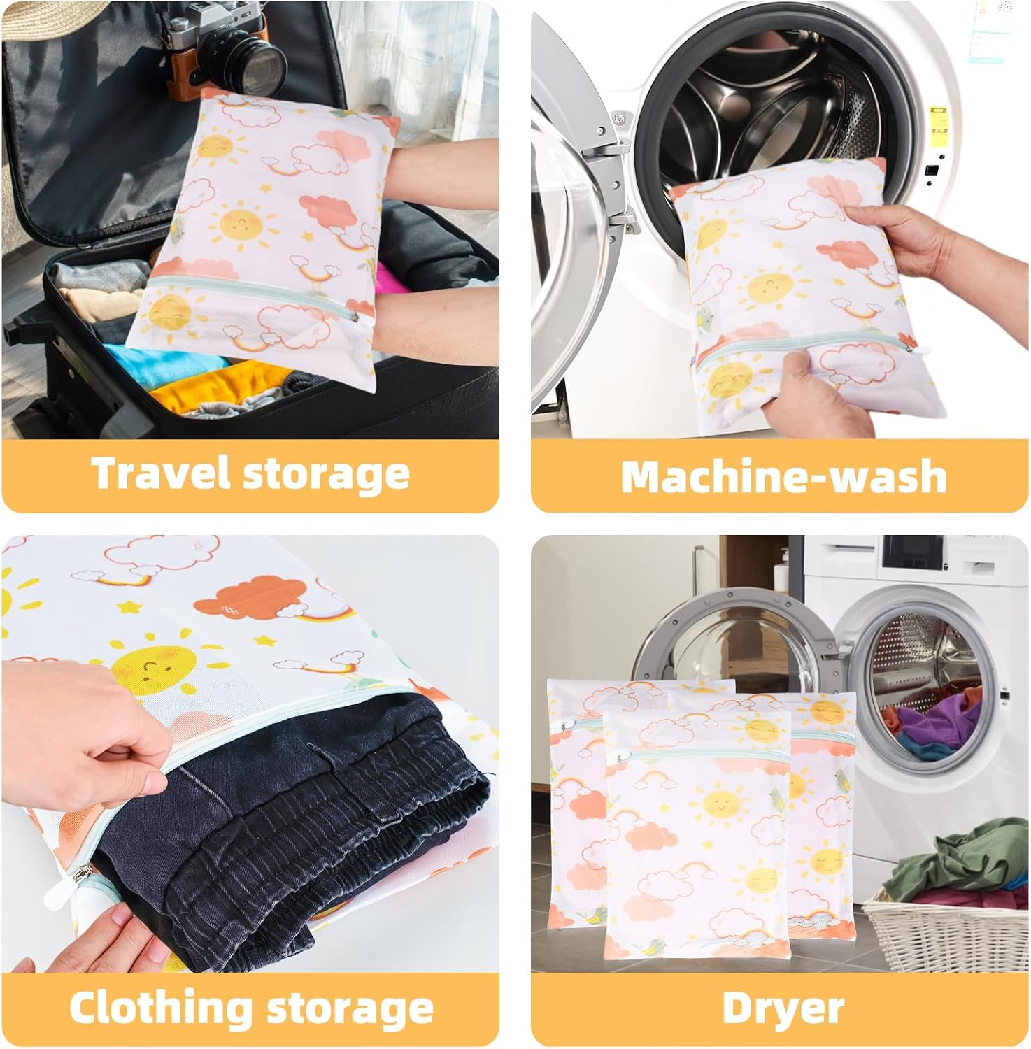 3Pcs Durable Mesh Laundry Bag, Bags with Premium Zipper Fine Wash Bag for Lingerie, Underwear, Bra, Silk, Socks Hanging Loop Stocking, Lingerie image number 1