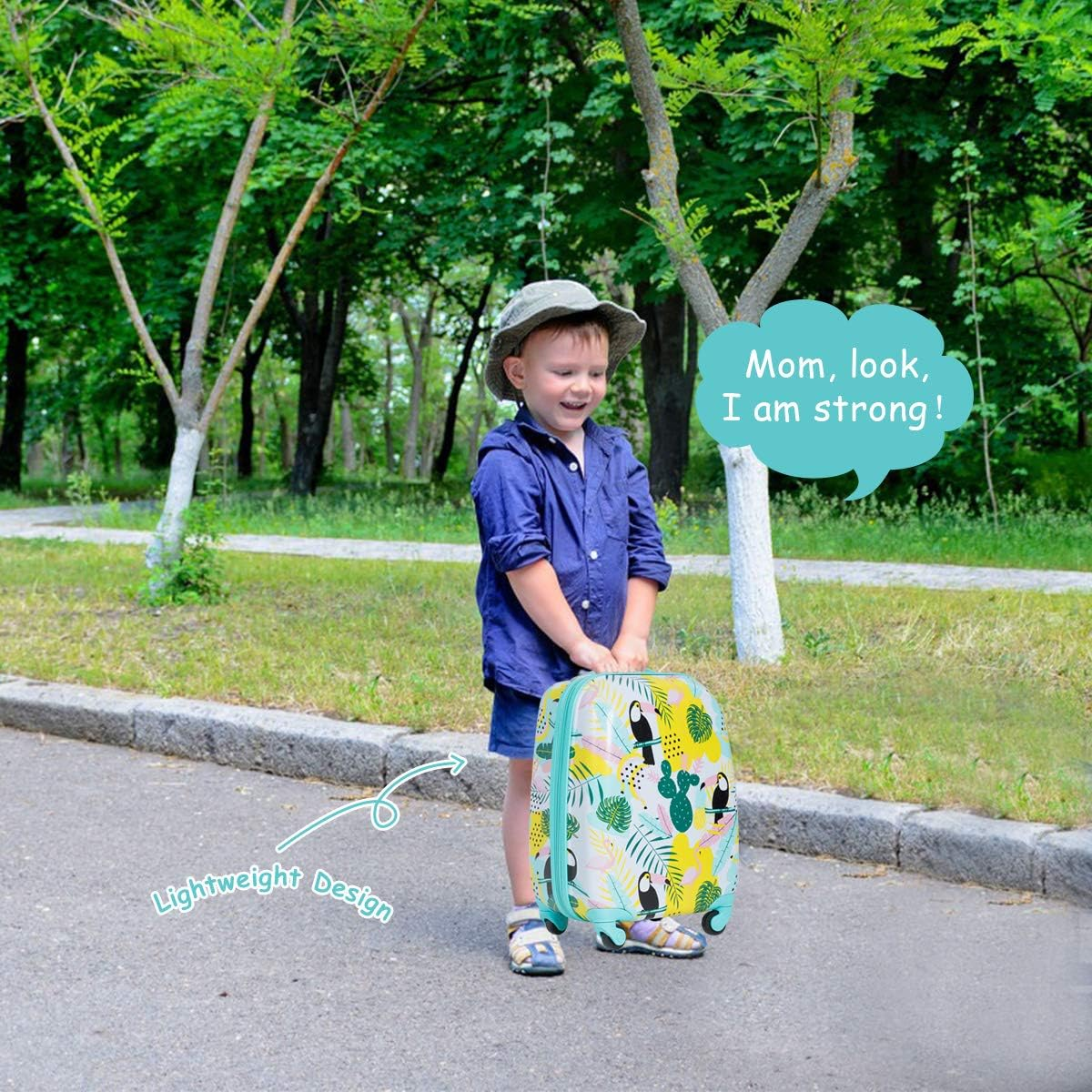 2PCS Kids Luggage Set Carry on with Spinner Wheels & Cute Flamingo Pattern, Adjustable Trolley Rod Height & Backpack Shoulder Strap, Kids Luggage Set Made of ABS, Polycarbonate & Nylon Material image number 6