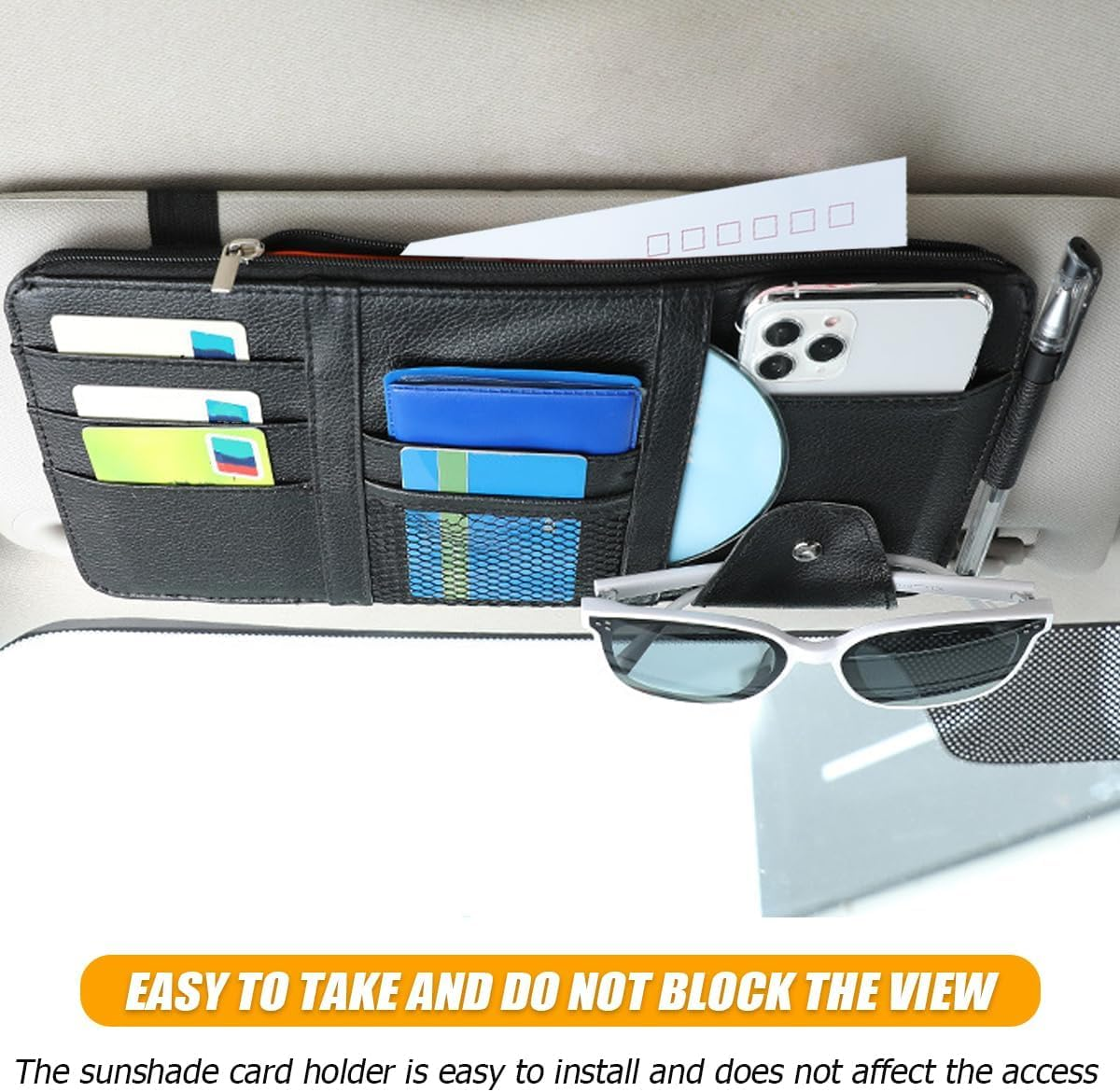 2 PCS Car Organizer Storage CD DVD Cards Sunglasses Decor Registration and Insurance Holder Case Sun Visor Accessories (Black) - Black image number 5
