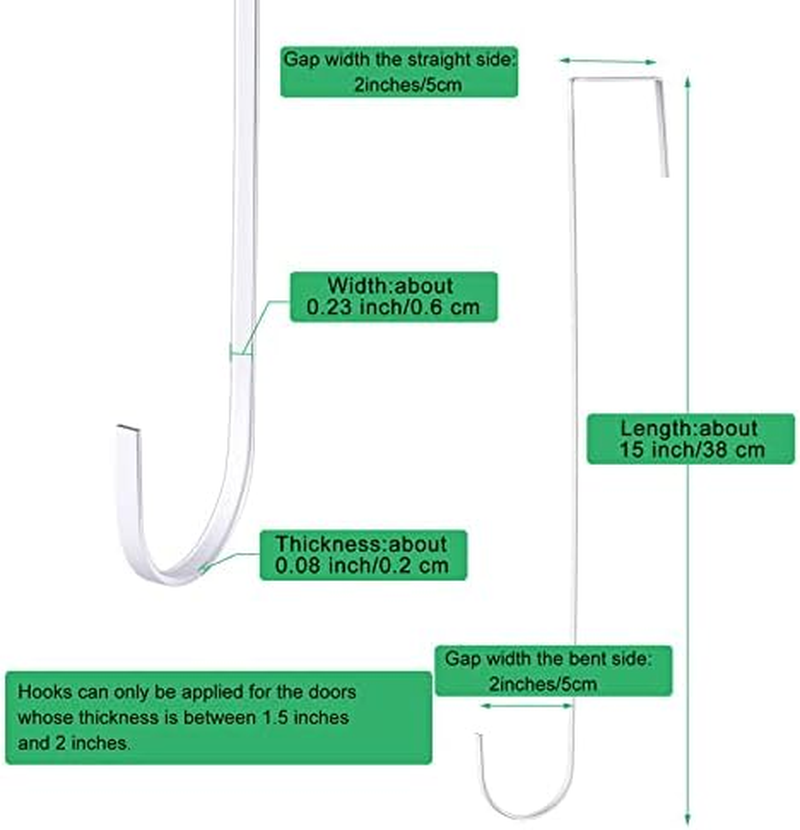 Hotop 15 Inch Wreath Hanger Hooks over Door Metal Practical Clothes Towel Hanger Hooks for Christmas Front Door Decorations(White,2 Pieces) - White image number 6