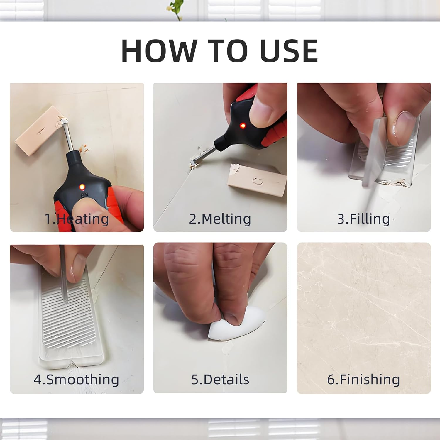 Tile Repair Kit, Ceramic Tile Repairing Tool Set with Electric Heating Pen and Wax Blocks Tub Crack Gaps Repairing Tools for Walls Porcelain Tub Refinishing (Tile Repair Kit) image number 1