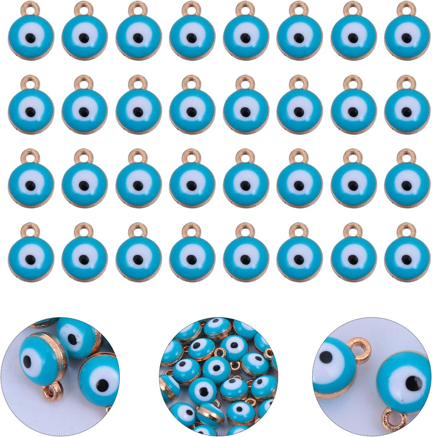 EXCEART 100Pcs Evil Eye Charms Vintage Double Sided Mini Metal Evil Eye Beads Pendant for DIY Jewelry Earring Necklace Craft Making image number 2