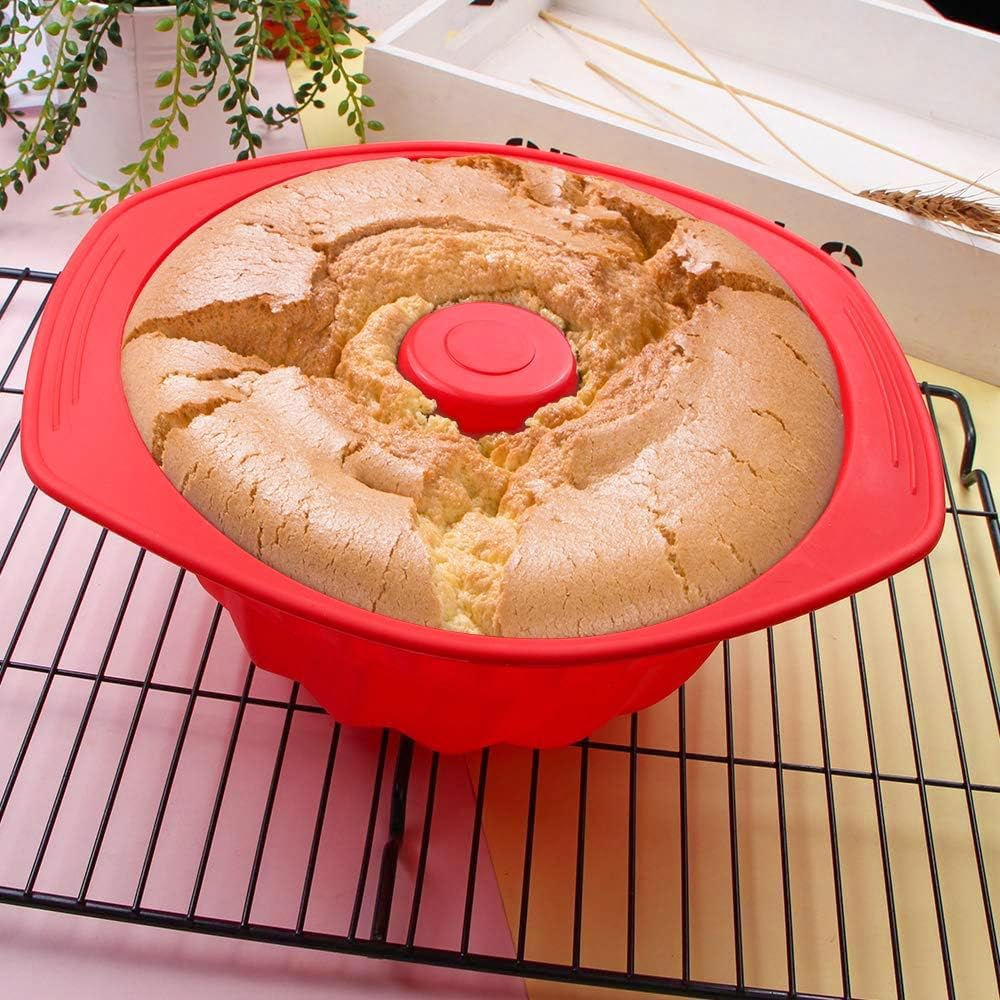 Webake Silicone Fluted Bundt Cake Baking Pan Nonstick Cake Baking Mold Bakeware Fda-Approved