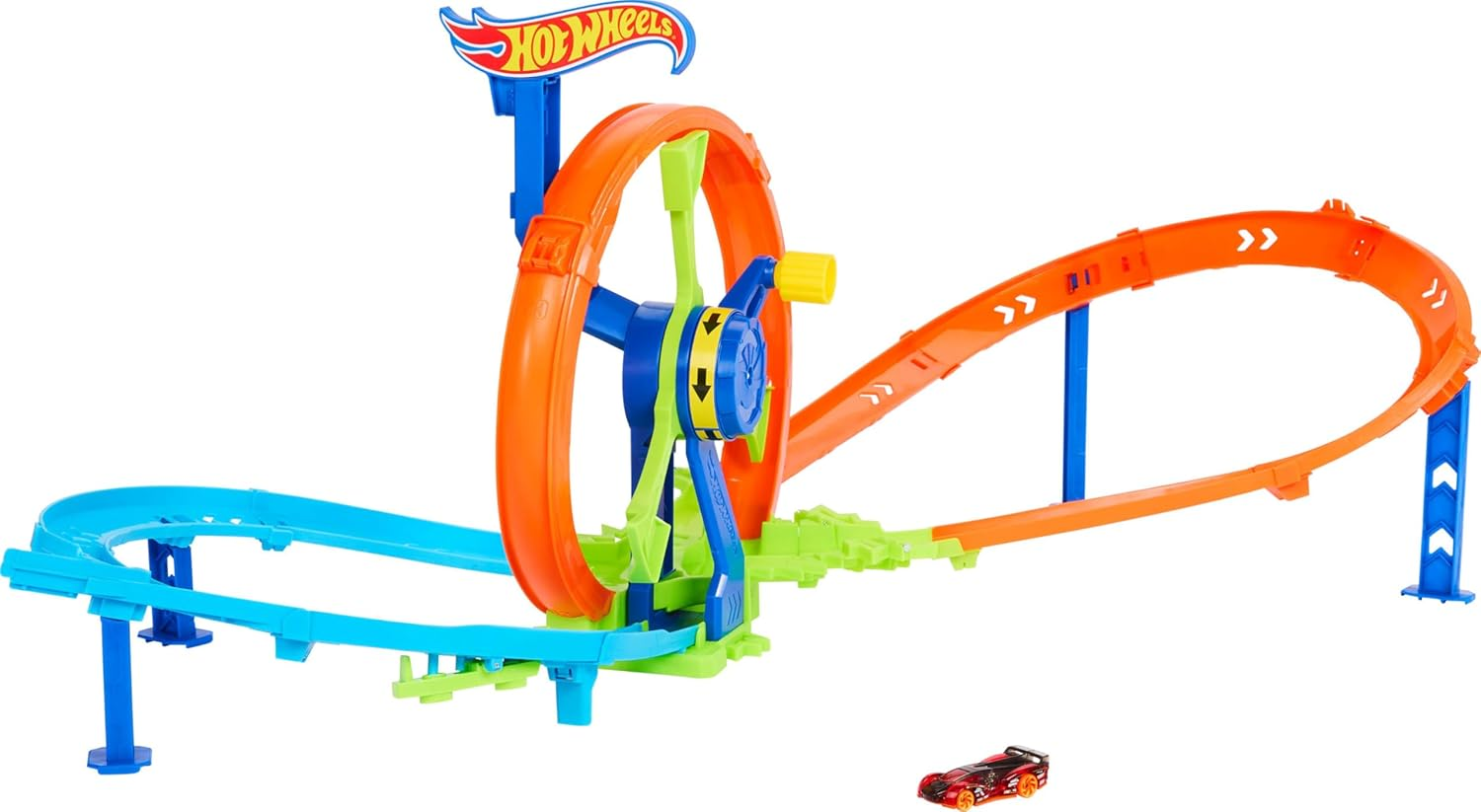 Hot Wheels Toy Car Track Set, Launch and Loop Playset & 1:64 Scale Die-Cast Vehicle, Crash Area on Figure 8 Track with Loop-Kicker Booster image number 1