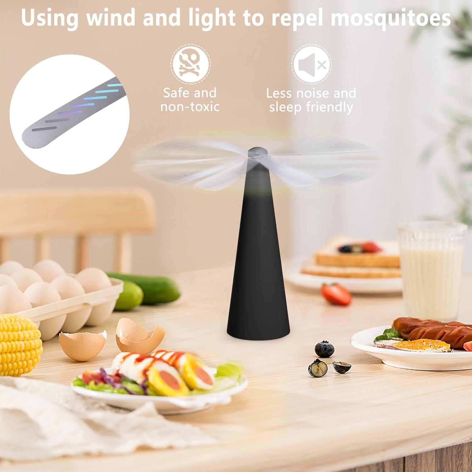 Fly Repellent Fan, Geeric Fly Fans for Tables Suspensible Hook Portable Ceiling Fan for Repels Bugs Mosquito Plant Gnat Traps In/Outdoor Home Camping BBQ Picnic Odorless Safety Keep Fly Away from Food image number 1