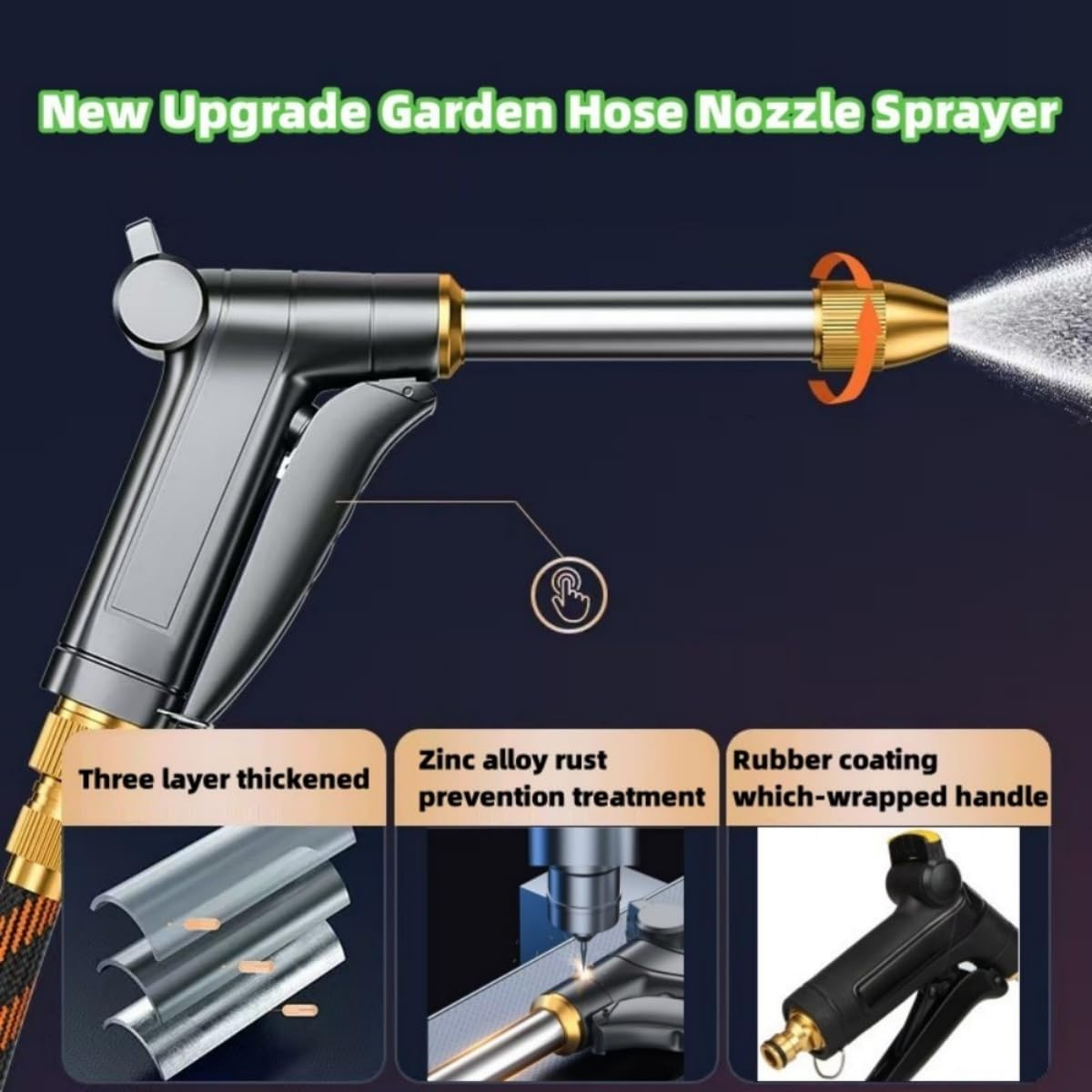 Garden Hose Nozzle,High Pressure Water Hose Nozzle Sprayer, 3/4 Extra-Strong Solid Brass Connectors for Garden Hose, for Watering Plants,Lawn& Garden,Washing Cars,Cleaning,Showering Pets & Outdoor Fun image number 6