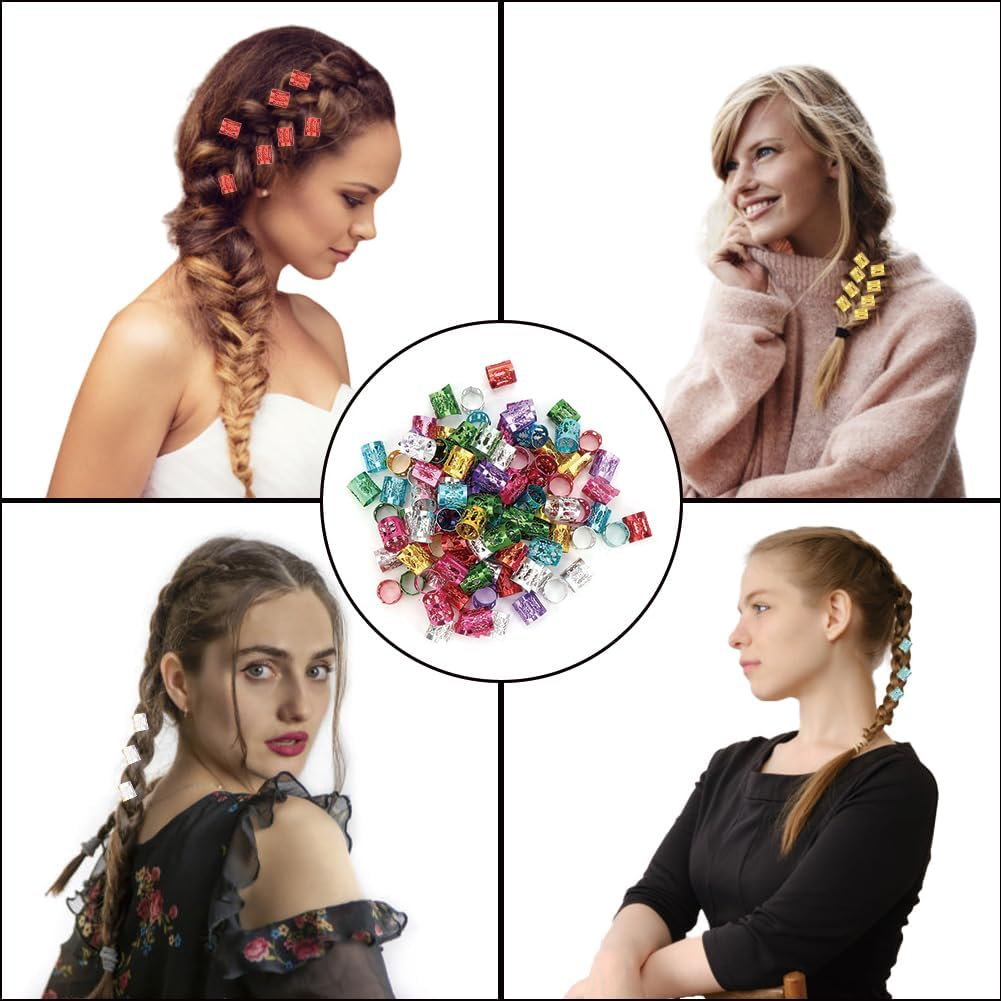 Hair Braid Cuff, Dreadlocks Beads Rings Cuffs Decoration Wig Accessories Metal for Women Girls Braiding and Hairstyles DIY Styling Jewelry Decorations Colorful Silver Gold(Color)