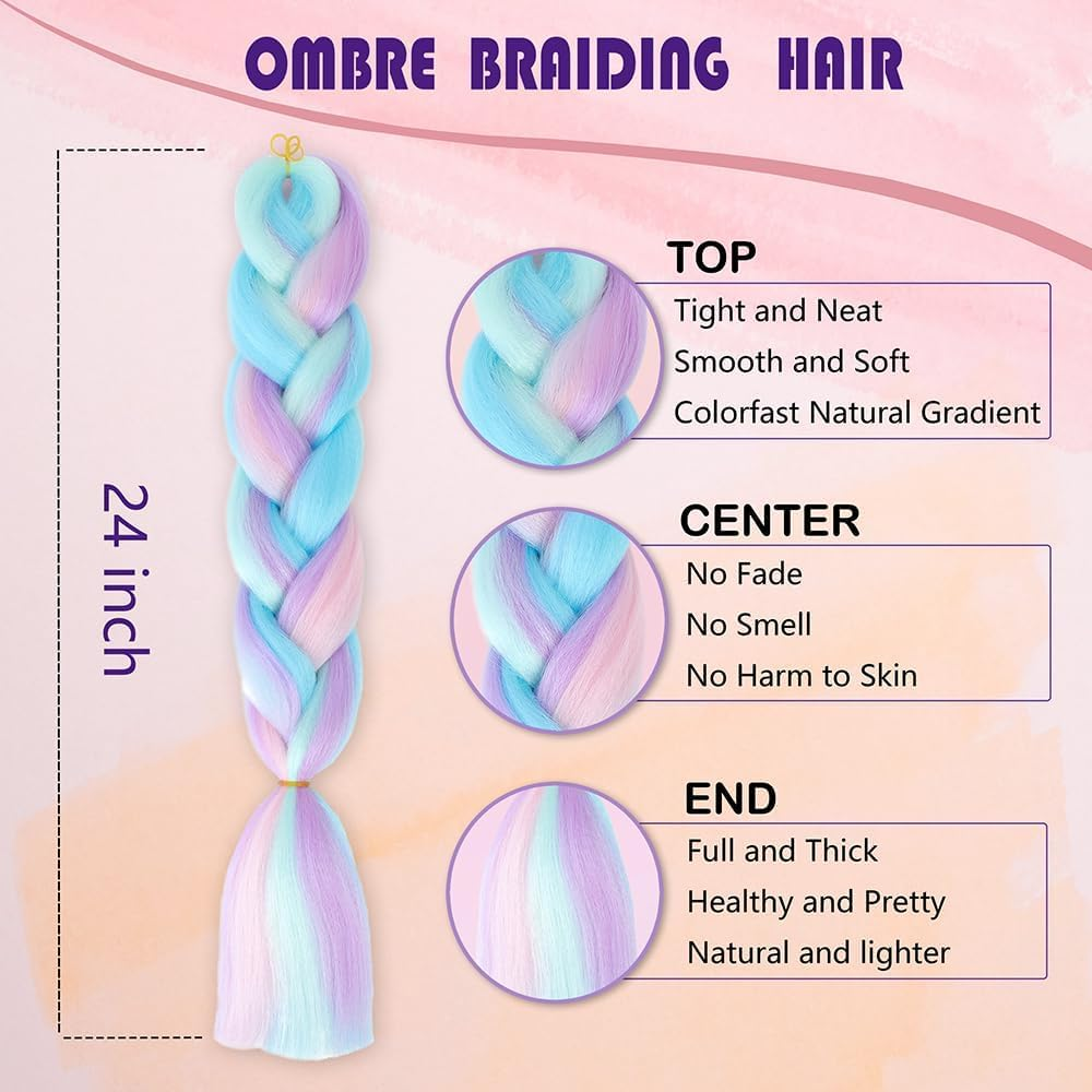 3 Pack Colorful Hair Extensions Braiding Hair Synthetic Crochet Braids Twist 24Inch Four Tone Jumbo Braid Hair Extensions image number 2