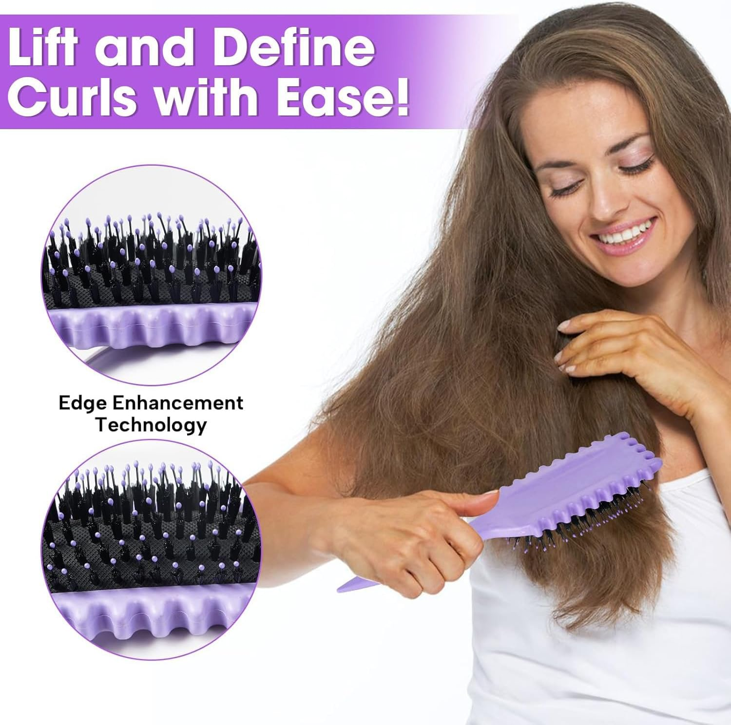 Curly Hair Brush Bounce Curl Define Brush for Defining and Curling (Purple) image number 3