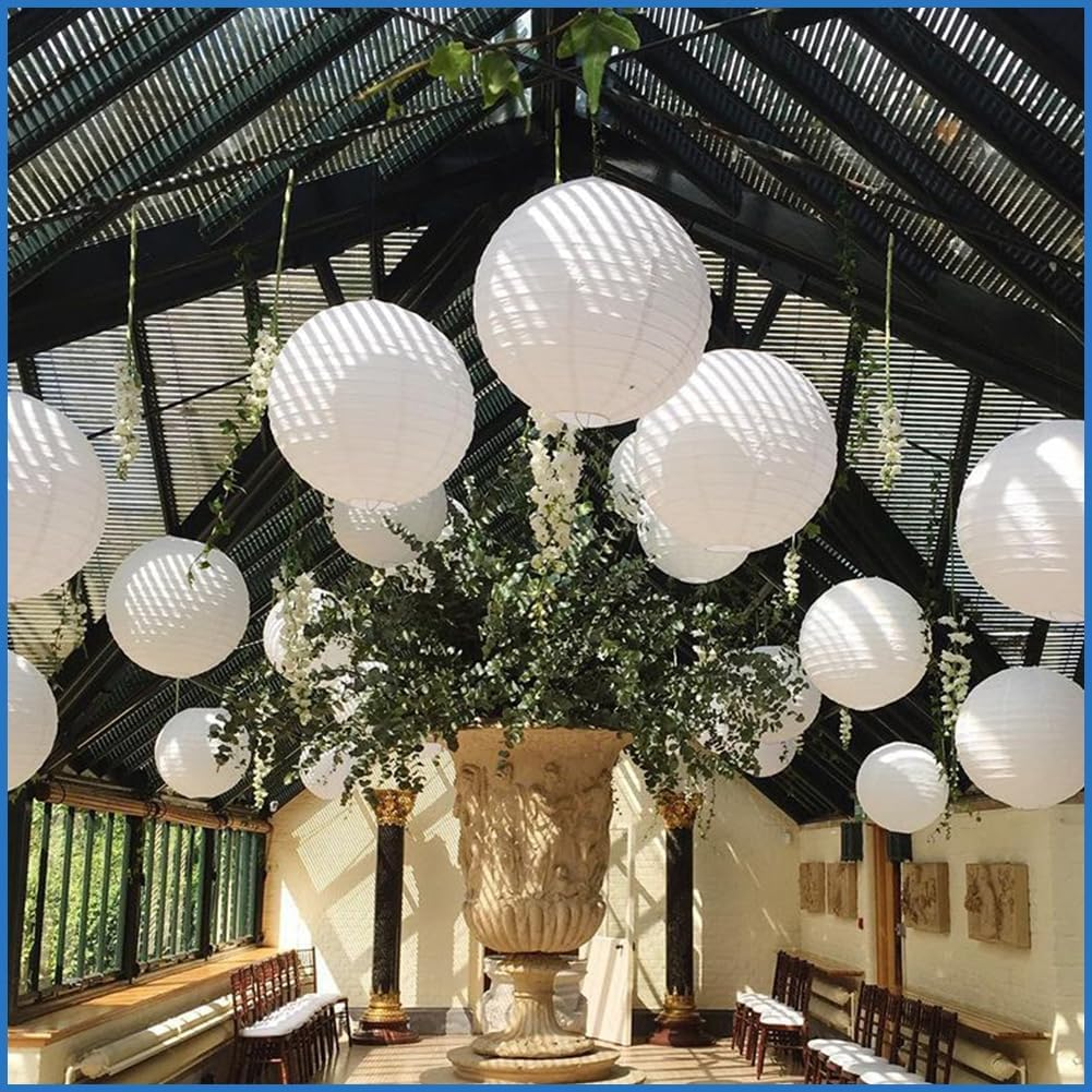 Paper Lanterns, Pack of 5 White Lanterns, Outdoor Weatherproof, Lanterns, Outdoor, Hanging round White Paper Lantern, Lampshade Paper, for Birthday, Baby Shower, Wedding, Party, Garden Decoration image number 1