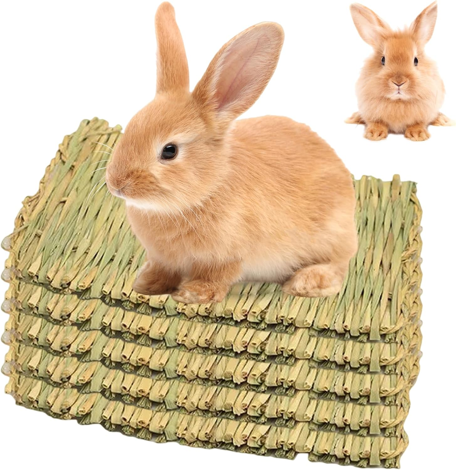 Rabbit Grass Mat, Pack of 5, 28 X 20 Cm Grass Mat, Woven Bed Mat, Small Animal Grass Mats for Hamsters, Animal Chew Toy, Bunny Grass Mat, Natural, Safe and Edible for Rabbits, Guinea Pigs image number 1