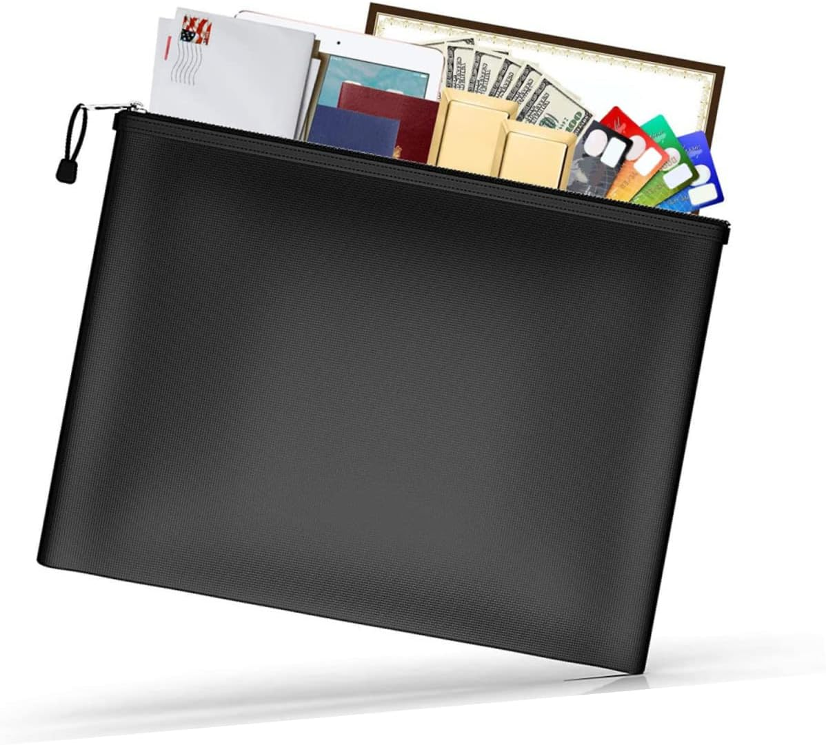 TOGEVAL Fireproof Waterproof Document Organizer Money Bag 29X20.5Cm Black Zippered Important Document Holder for Office and Home Safe Storage image number 3