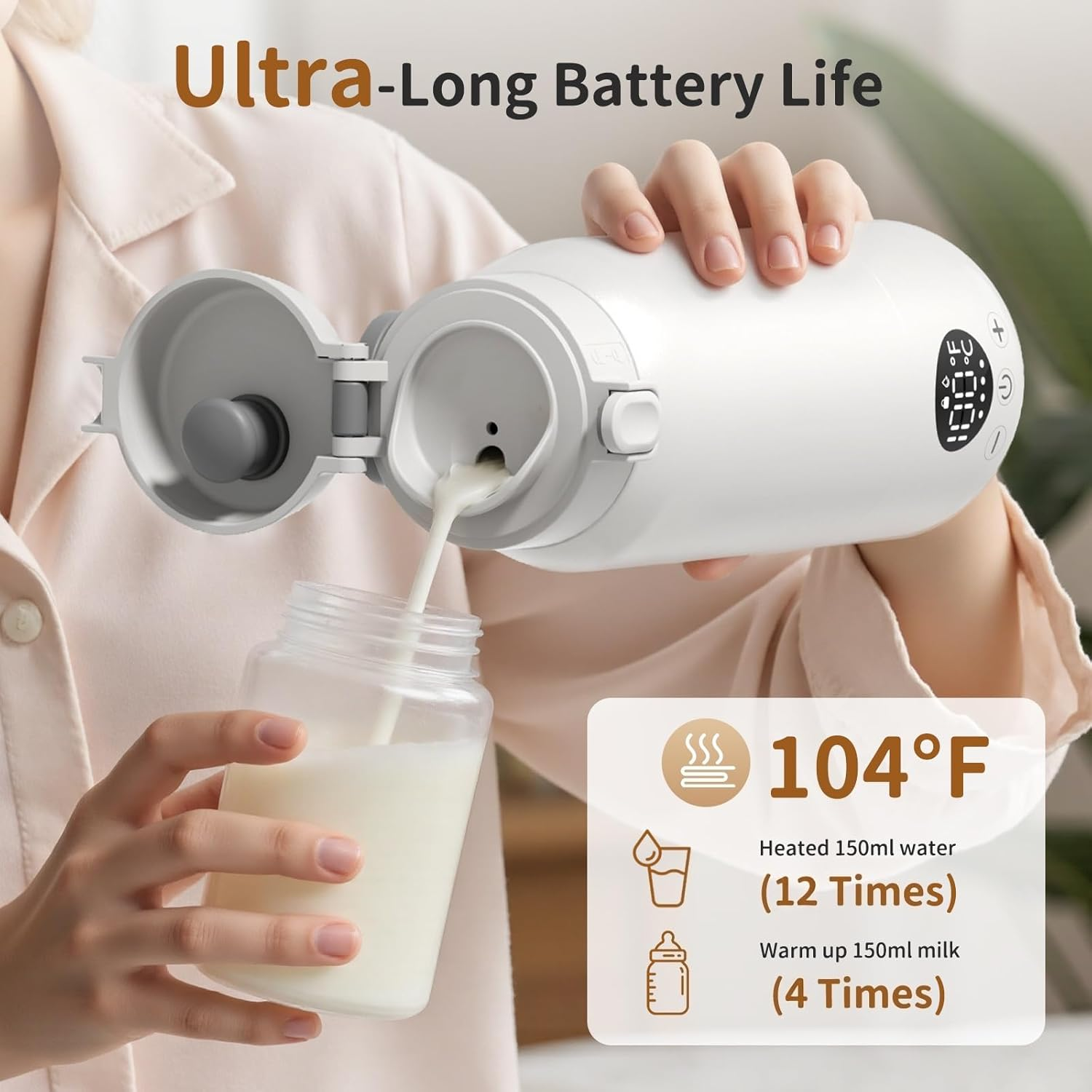 Portable Milk Warmer, 500Ml Large Capacity Dual Heating Modes for Breast Milk & Water, IPX6 and Fast Charging Battery, Baby Essentials Suitable for Travel Car image number 2