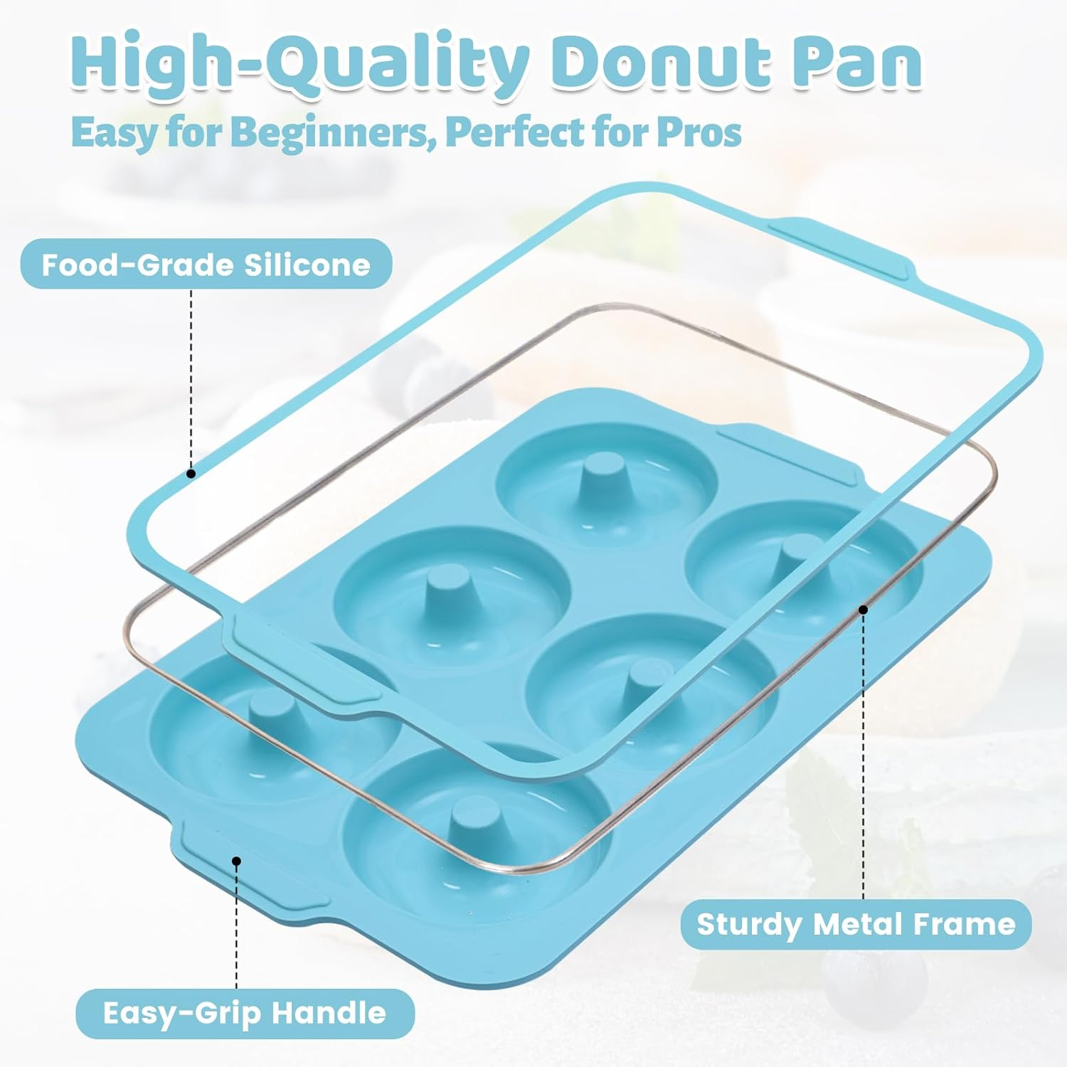 Nonstick Silicone Donut Pan: 3.5 Inch Large Donut Mold with Metal Frame - Bagel Doughnut Pan for Baking Gluten Free Glazed Vegan - for Oven Housewife Home Baker Baking Lovers (Green & Beige) image number 1