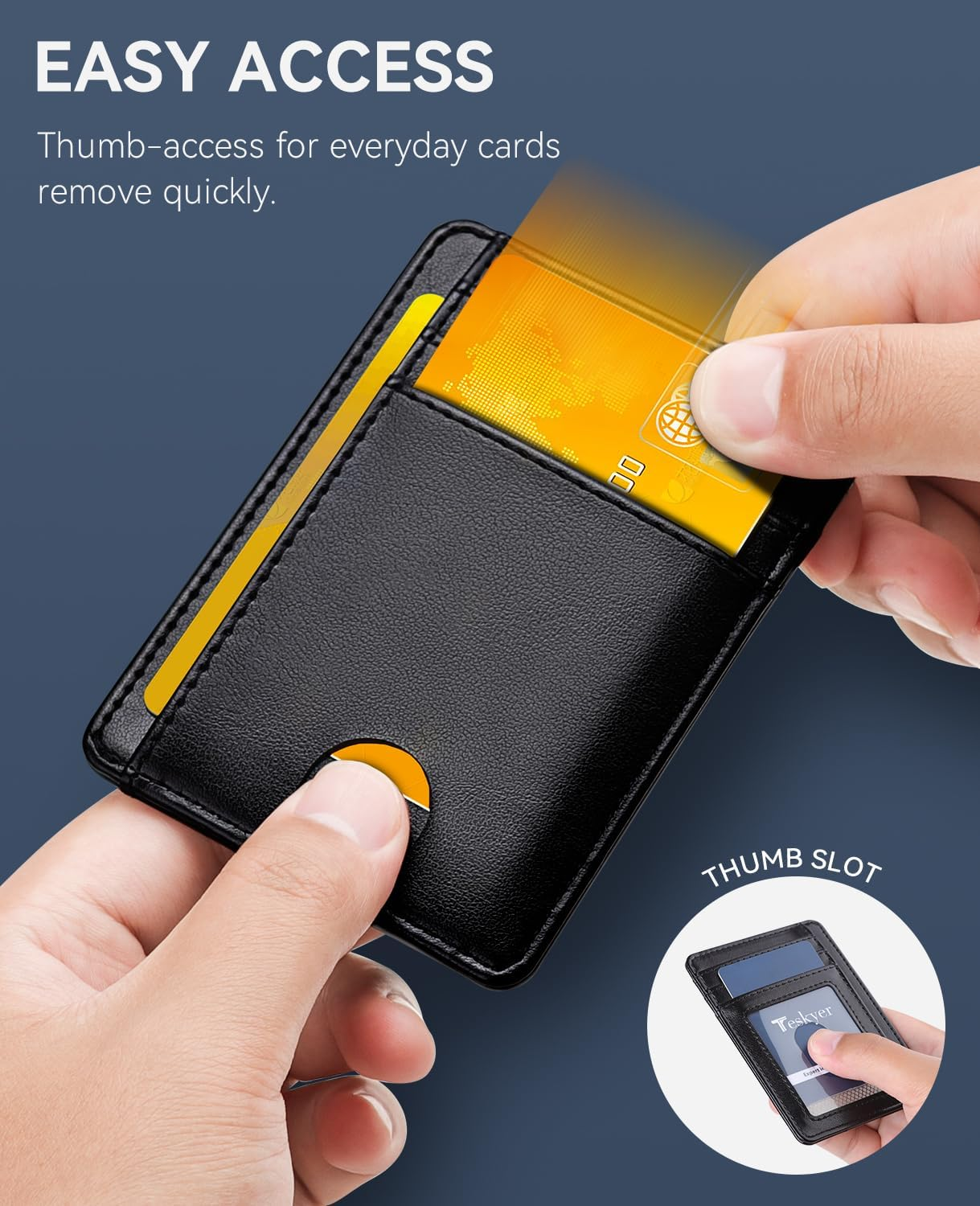 Teskyer Slim Wallet for Men, Minimalist Front Pocket RFID Blocking Leather Wallet Credit Card Holder for Men & Women image number 4