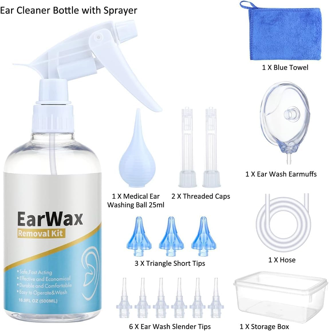 Ear Wax Removal Tool, Ear Cleaning Kits Safe Ear Irrigation Kit Ear Flush Kit for Adults Kid, Ear Wax Washer System Easy to Operate, Includes Basin, Syringe, Towel and Disposable Tips