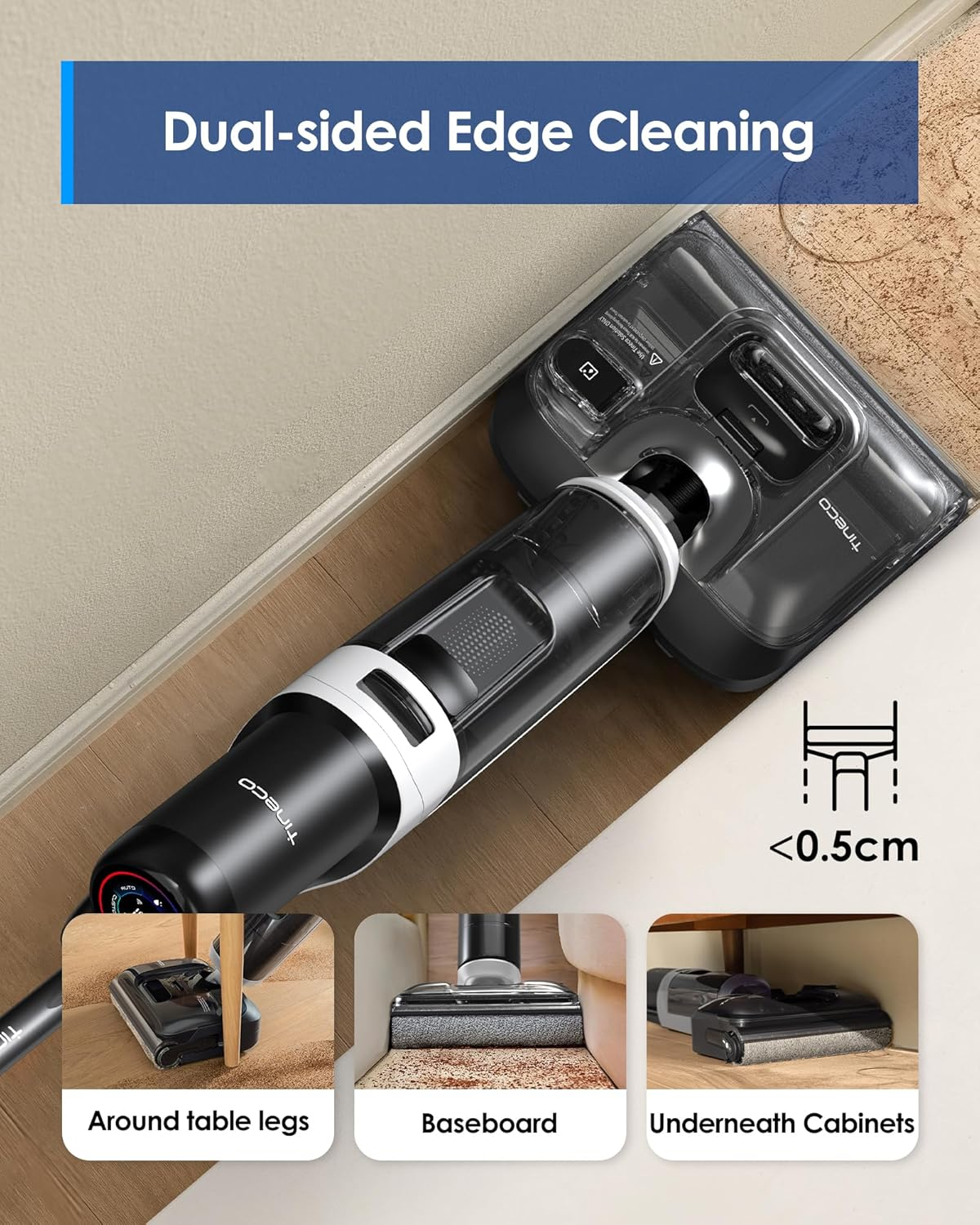 Tineco Floor ONE S6 Stretch Ultra Cordless Wet Dry Vacuum Cleaner, 180&deg;Lay-Flat Anti-Tangle Design, 50 Minutes Runtime, 85&deg;C Flashdry Self-Cleaning, Dual-Sided Edge Cleaning