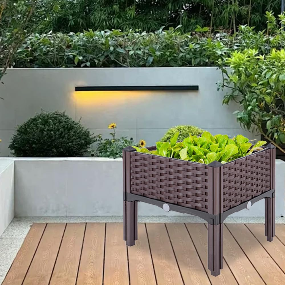 Raised Garden Bed with Legs, Gardening Supplies Plant Containers Patio with Drainage for Backyard Porch Deck to Planting Flowers Vegetables Herbs (Brown) image number 3