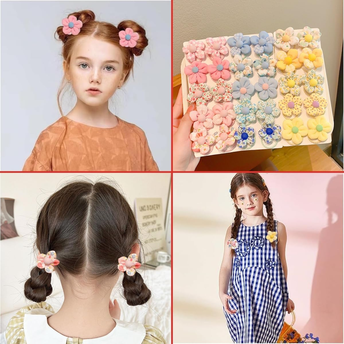 40 Pcs Girl Hair Ties,Flower Elastic Hair Ties,No Damage Flower Scrunchie Toddler,Cute Ties,Rubber Elastic Bands Ponytail Holders Pigtails
